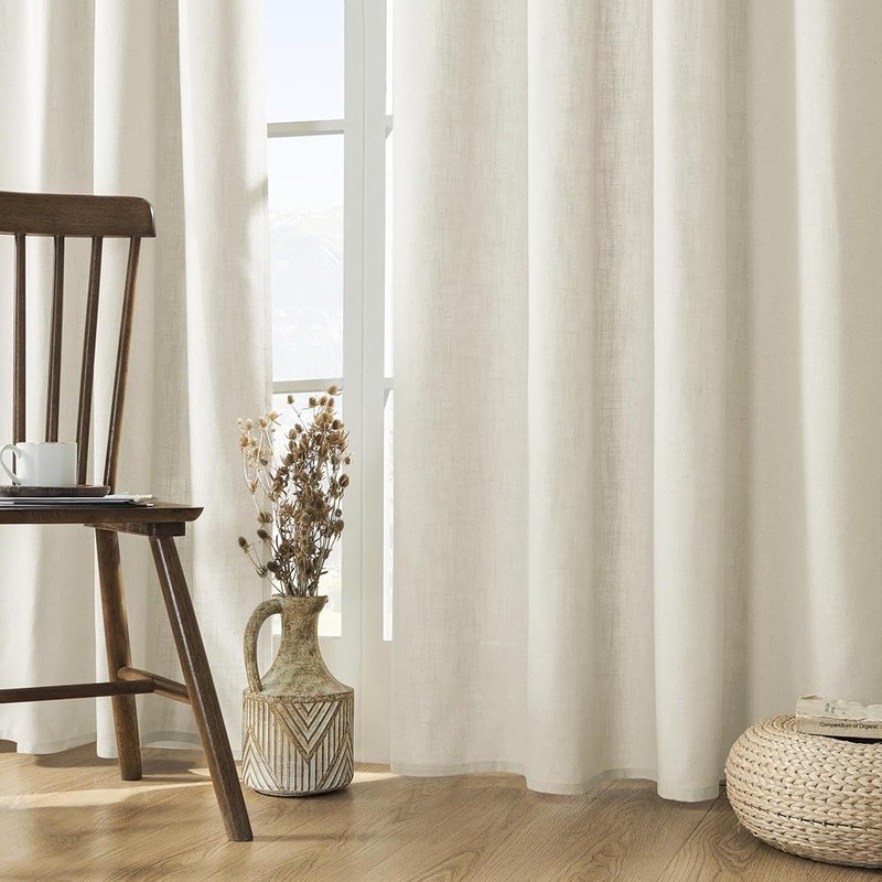Linen Blend Curtains Semi-Blackout Lightweight Rod Pocket Back Tab Panels 2 Pack