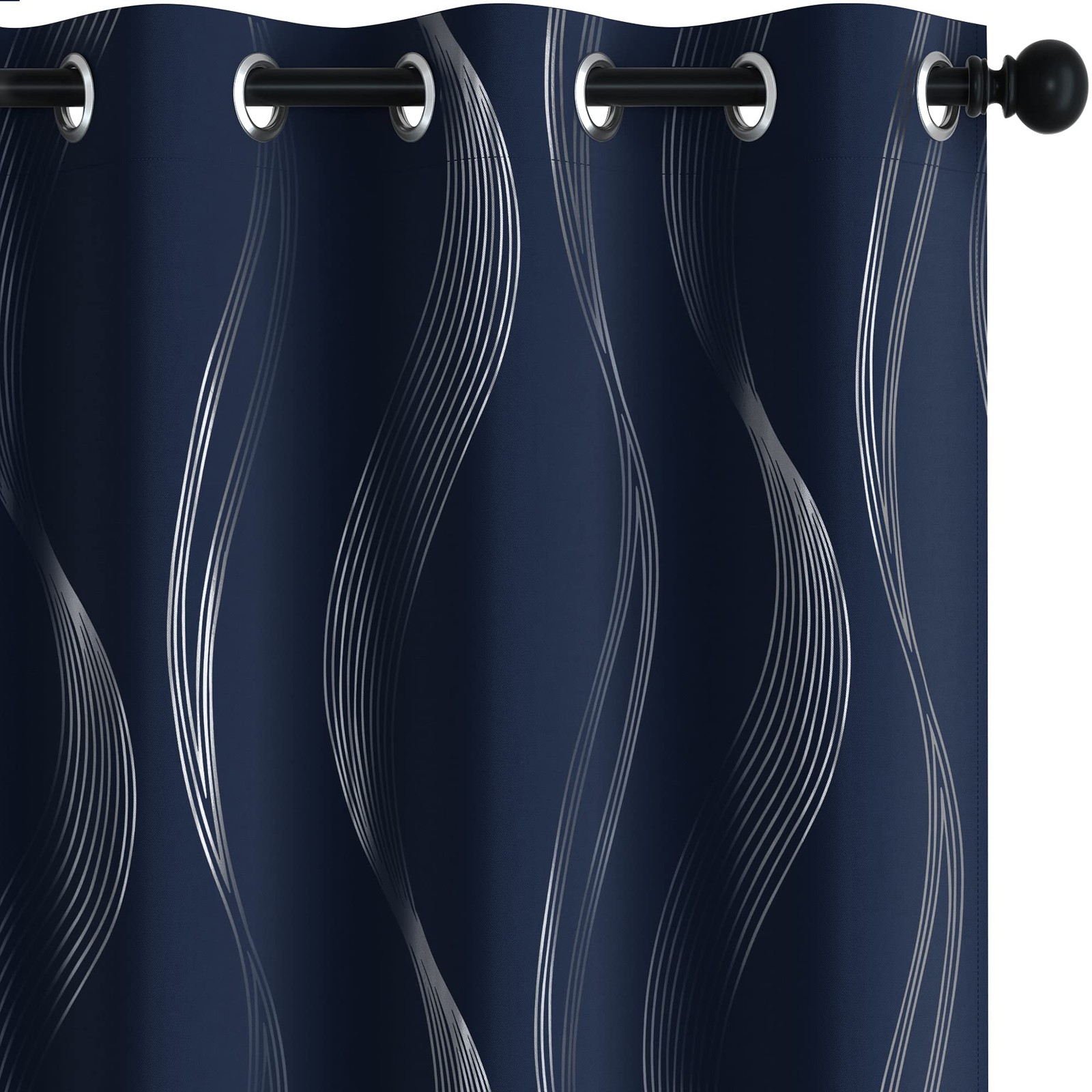 Silver Wave Print Blackout Curtains – Thermal Insulated & Noise‑Reducing Grom…