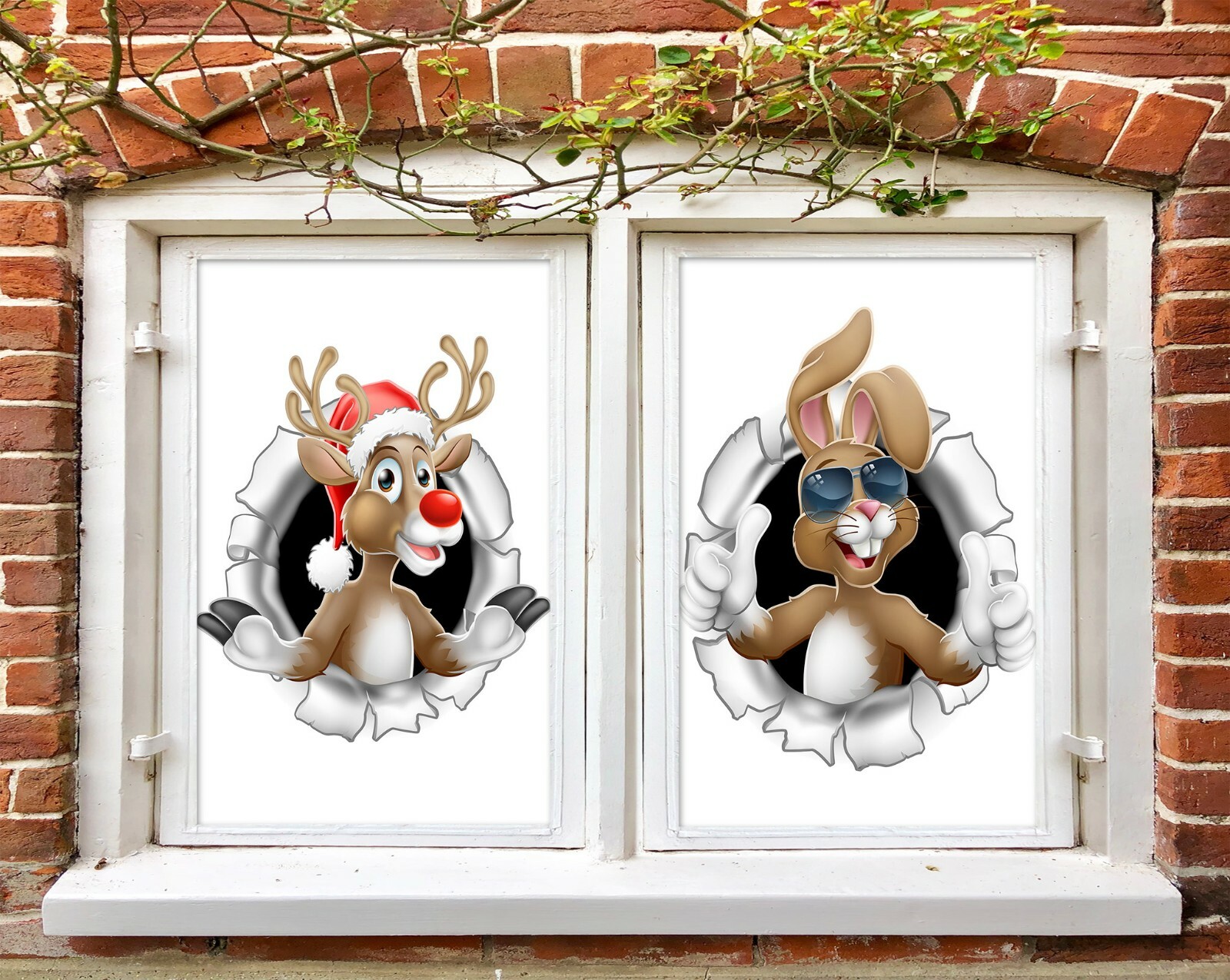 3D Reindeer Rabbit A633 Window Film Print Sticker Cling Stained Glass UV Zoe