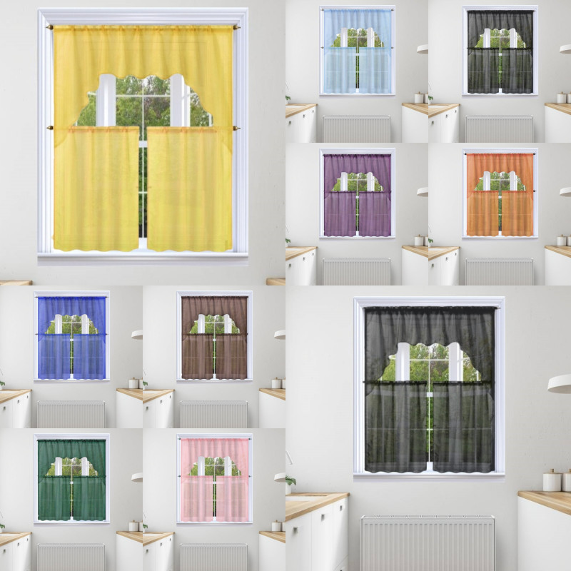 3PC VOILE SHEER ORGANZA KITCHEN ROD POCKET WINDOW CURTAIN TREATMENT SET K66