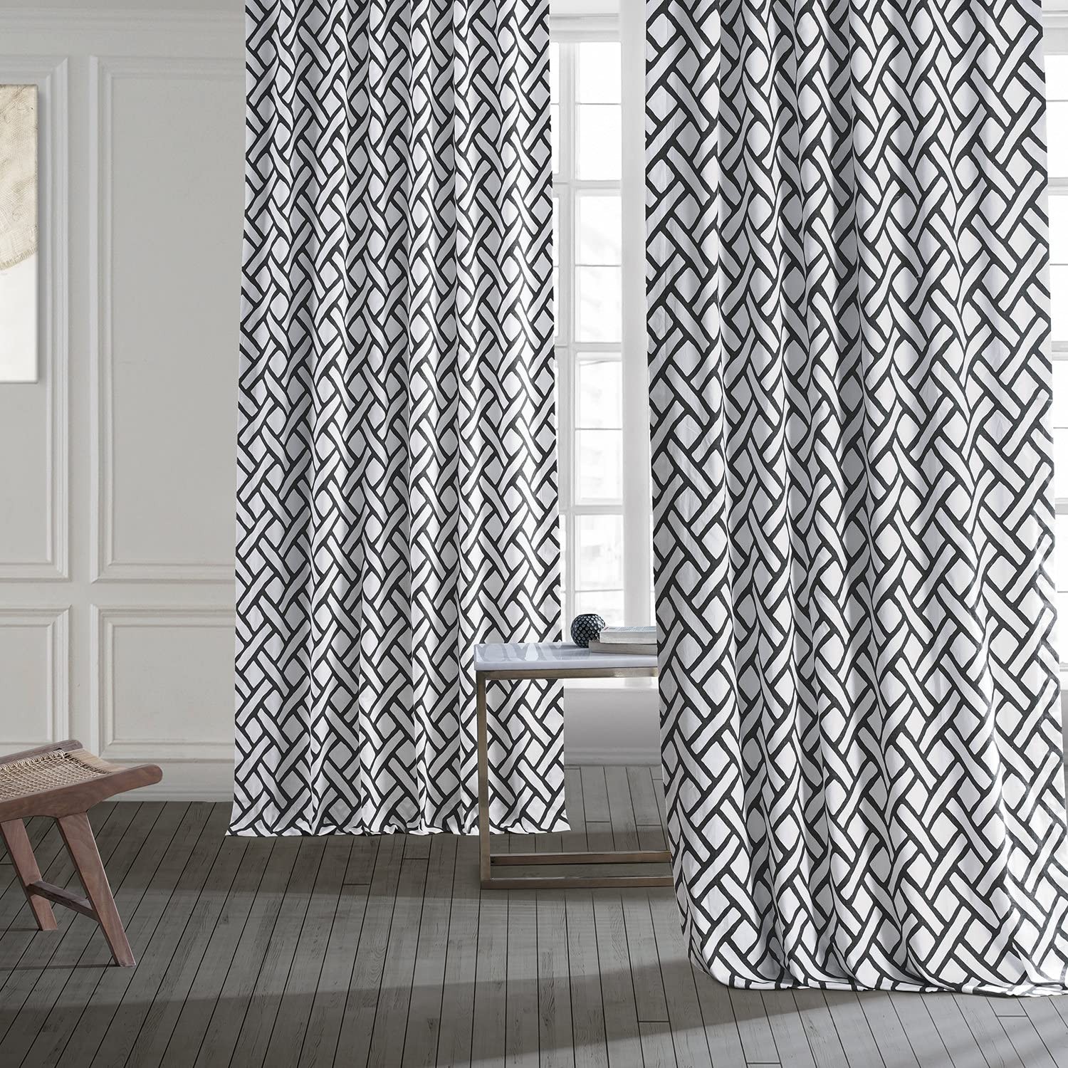 Modern Geometric Printed Curtains 84 Inches Long Luxury Cotton Curtains (1 Pa…