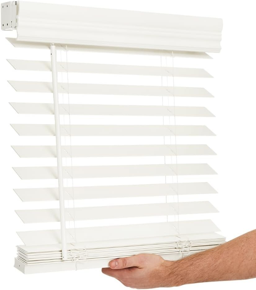 Cordless 2″ Faux Wood Blind 42×60 Room Darkening Soft White