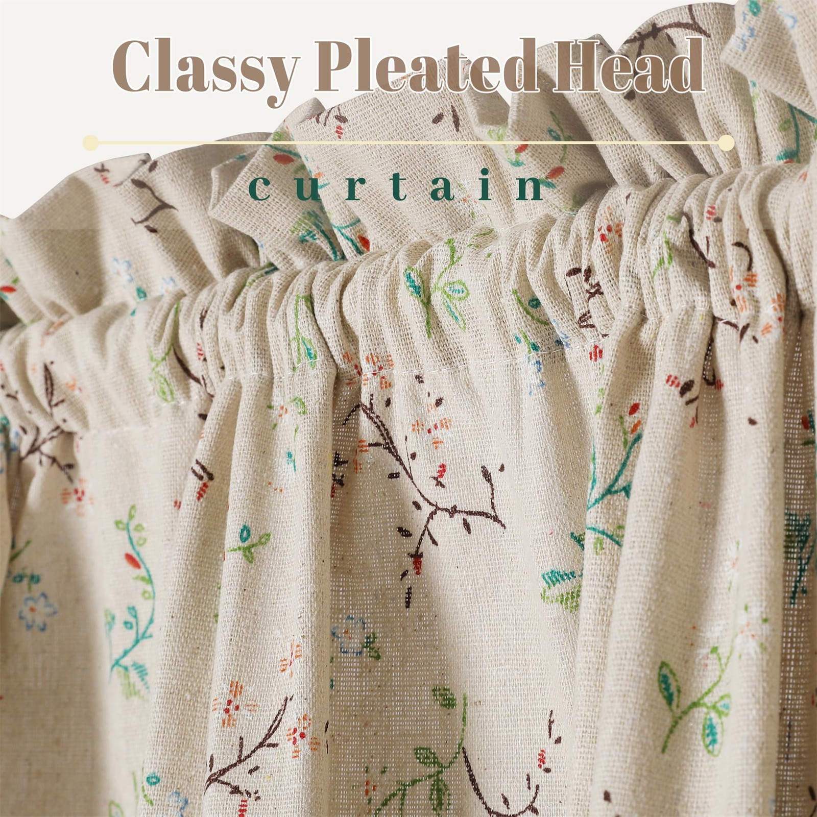 Linen French Door Curtains Set of 2, Elegant Country Style Little Grass and F…