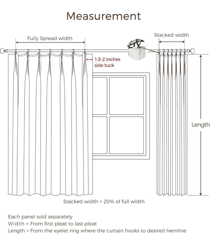 TWOPAGES Liz Linen Drape Pleated Curtains (1) 52Wx96”L Beige White Unlined NEW