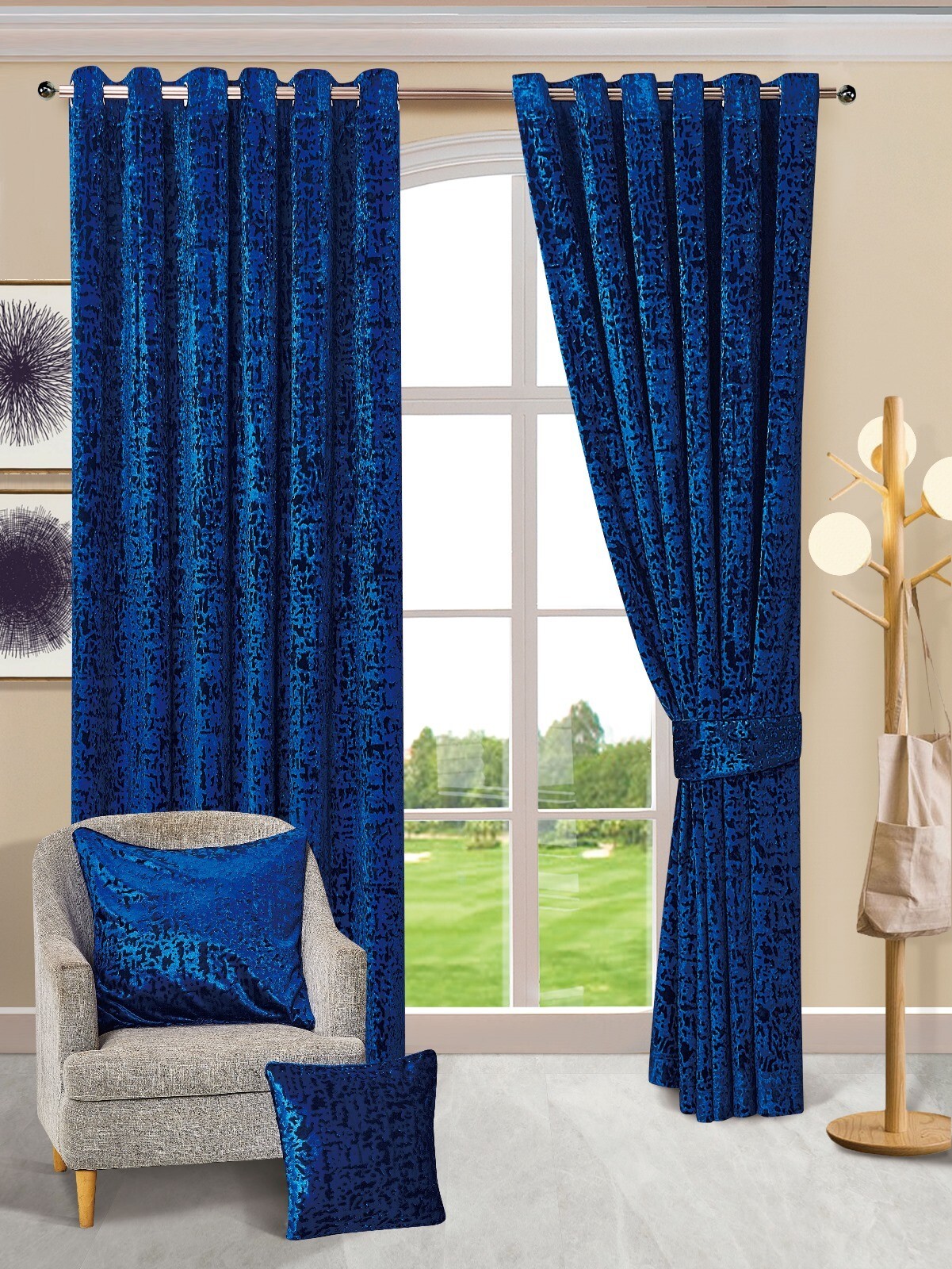 Plush Crushed Velour Faux Velvet Eyelet Ring Top Luxary curtains Pair Curtains