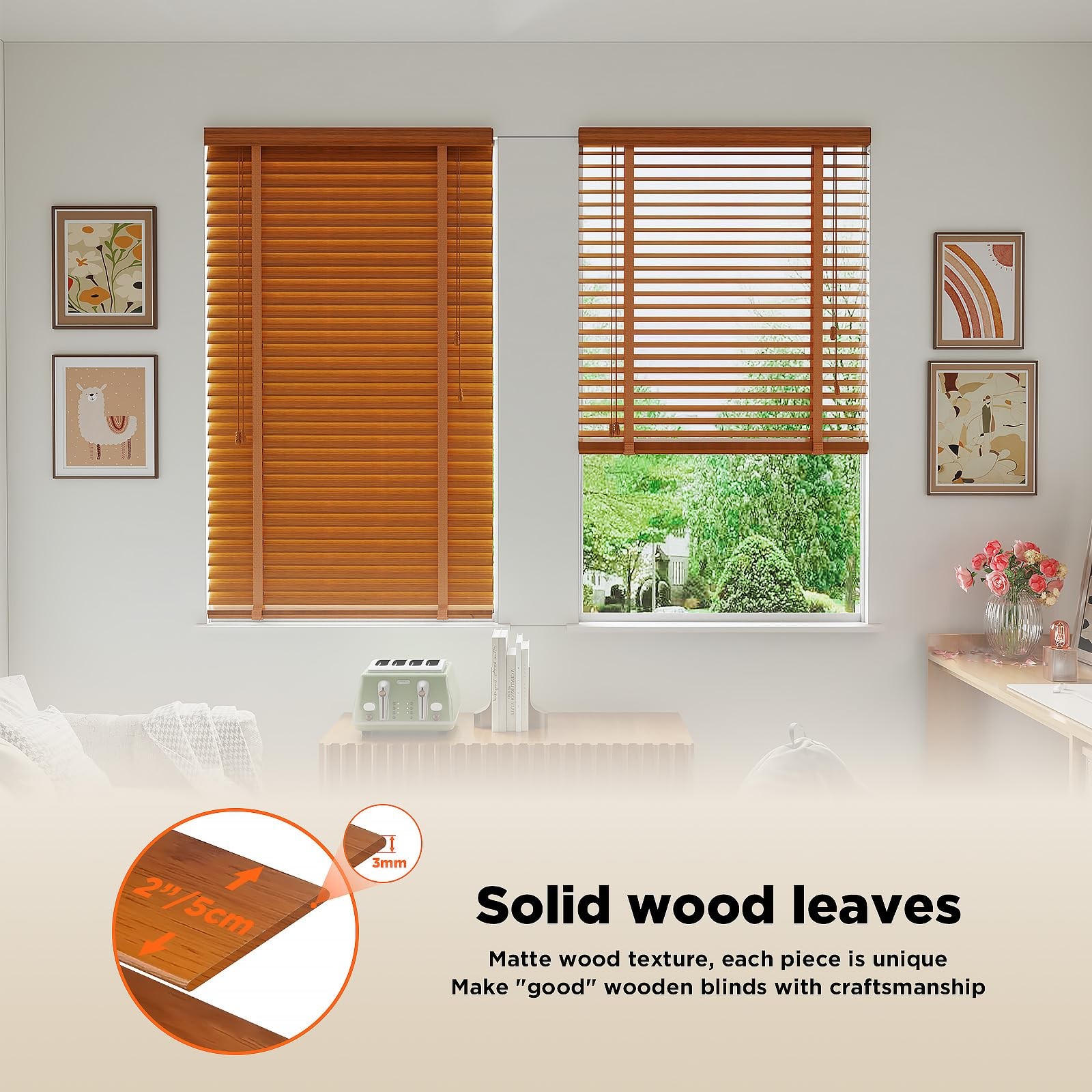 Yuuniqex 2 Slats Wood For Indoor Windows Wooden Blackout Out Privacy Horizontal