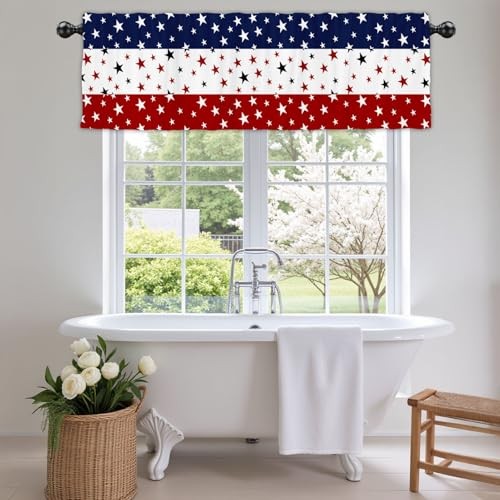 54x18Inch Star Stripe Print Topper Curtains Red Blue White Voile Window
