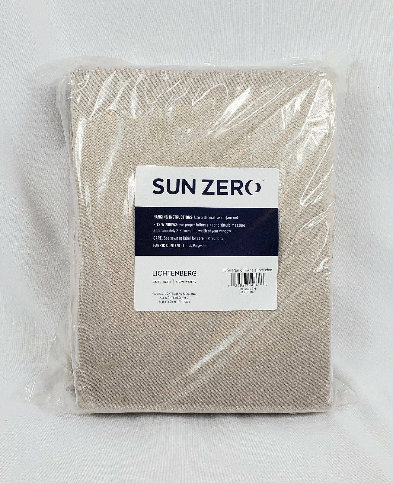 Sun Zero Stone Beige Emory Room-Darkening Rod-Pocket Curtain Panel Pair 108×84″