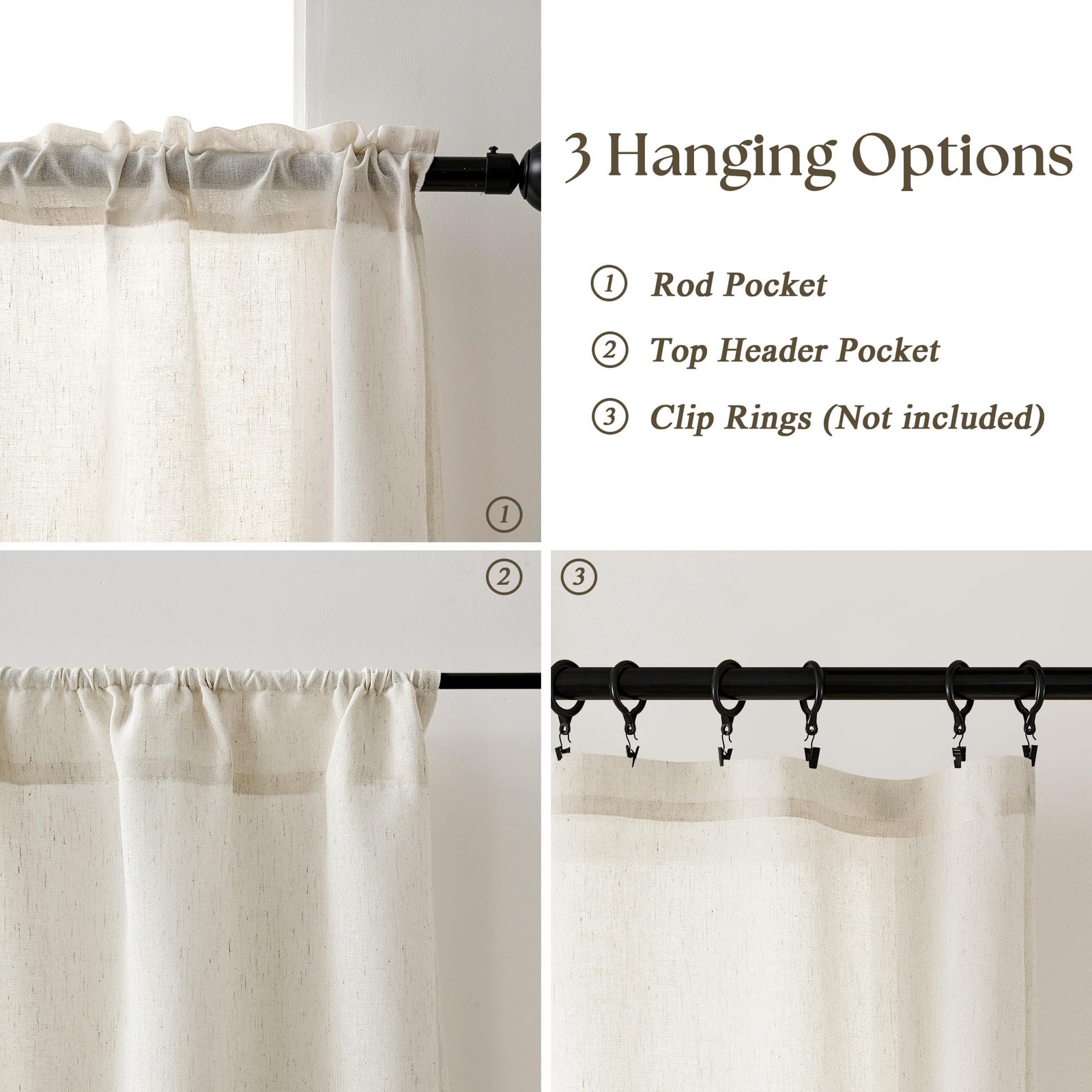 Farmhouse Kitchen Curtains 24″ Light Filtering Rod Pocket Panels for Windows