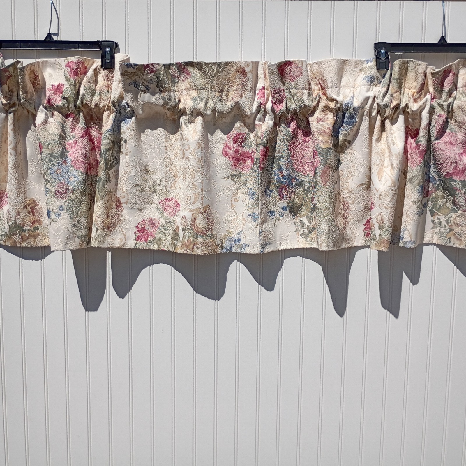 Sears Roebuck Blouson Valances Set of 4 Ivory Floral Jacquard Victorian Cottage