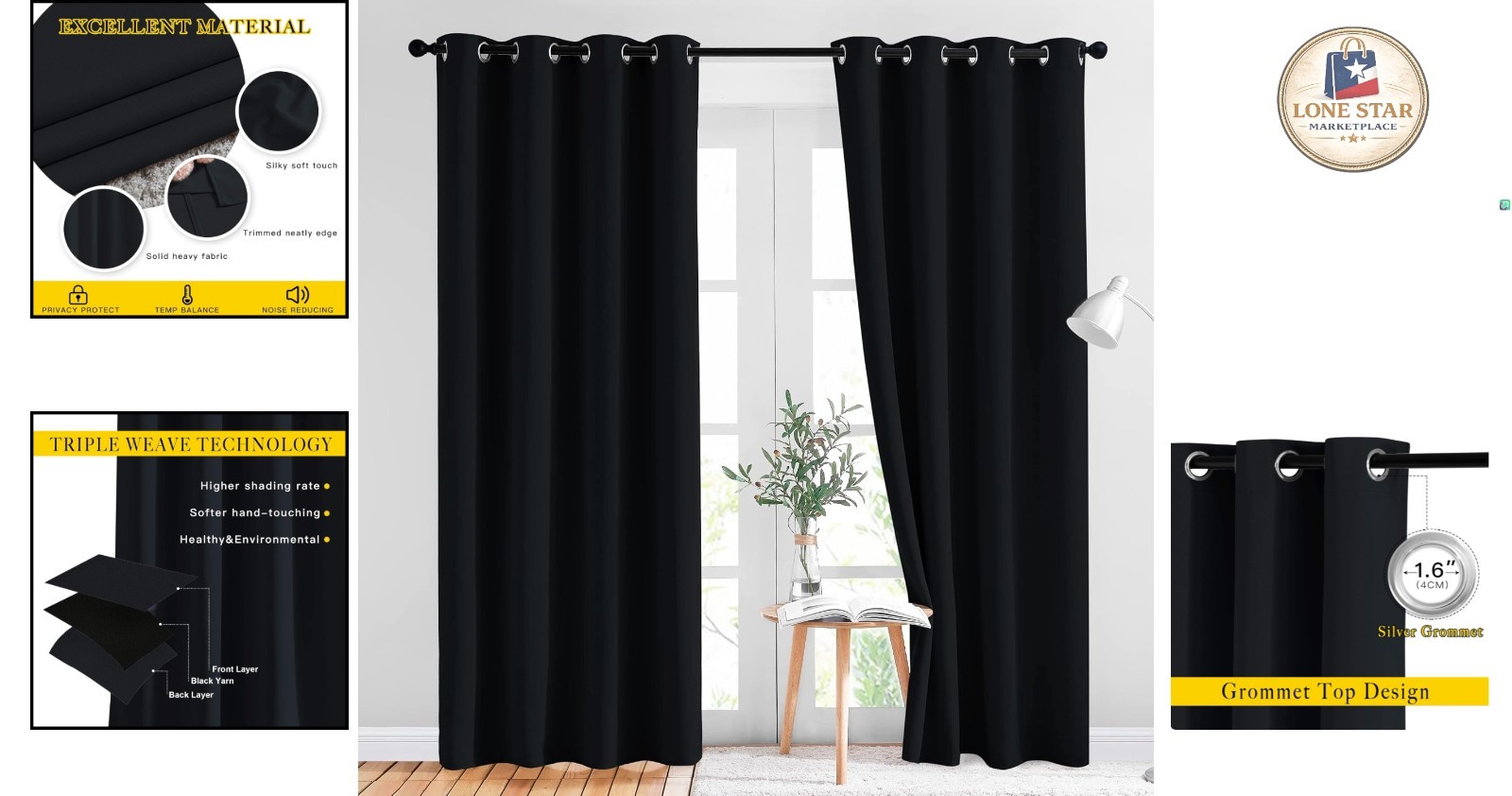 Thermal Blackout Grommet Curtains 52″ W x 84″ L – Light Reducing Drapes