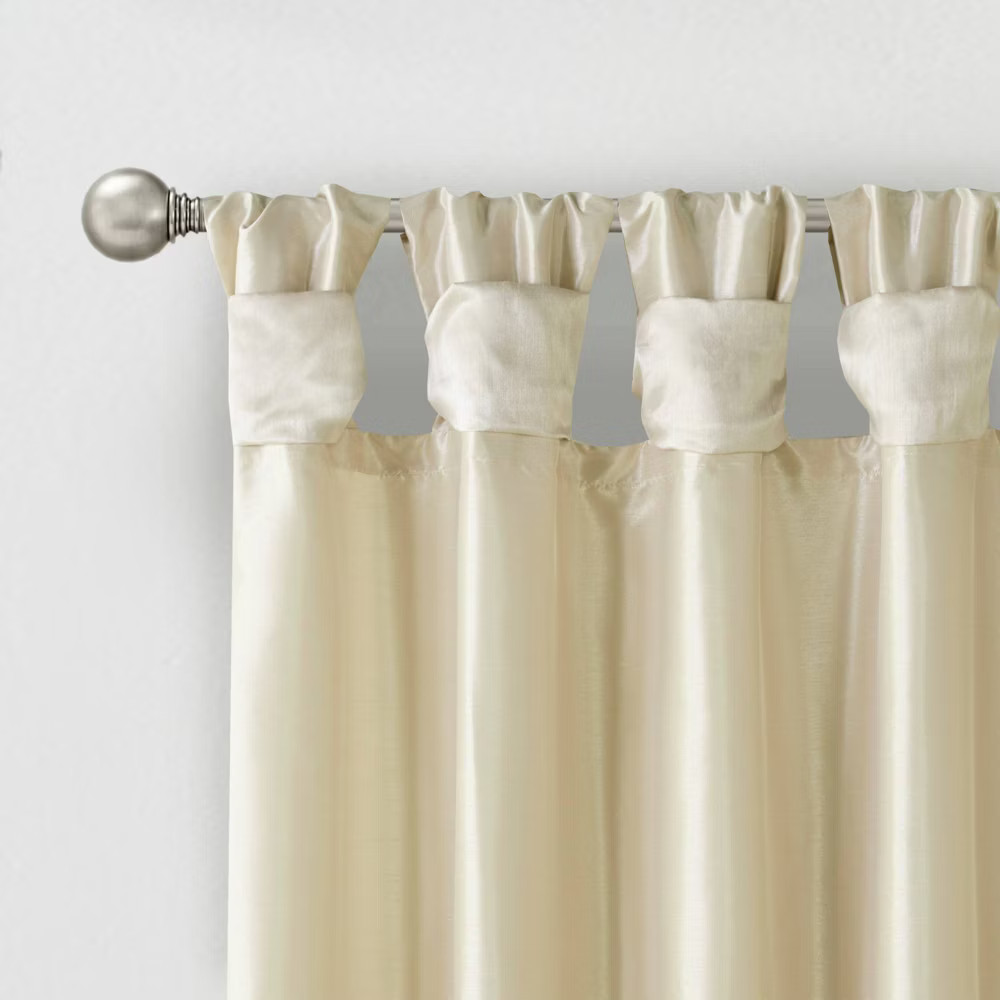 95″x50″ Lillian Twisted Tab Lined Light Filtering Curtain Panel Ivory: