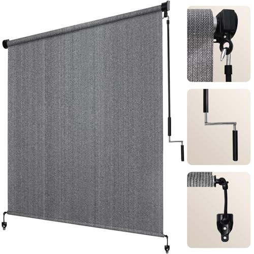 Patio Shades Roll Up Outdoor Roller Shade (6’Wx6’H), Cordless 72″W x 72″H Gray