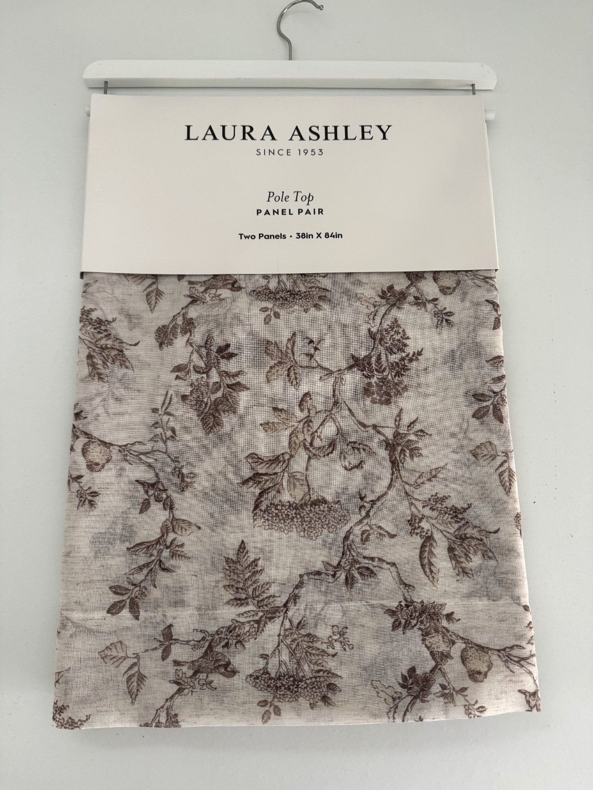 Laura Ashley Window Curtains 2 Panels 38 x 84 Beige Brown Sheer Elderwood Linen
