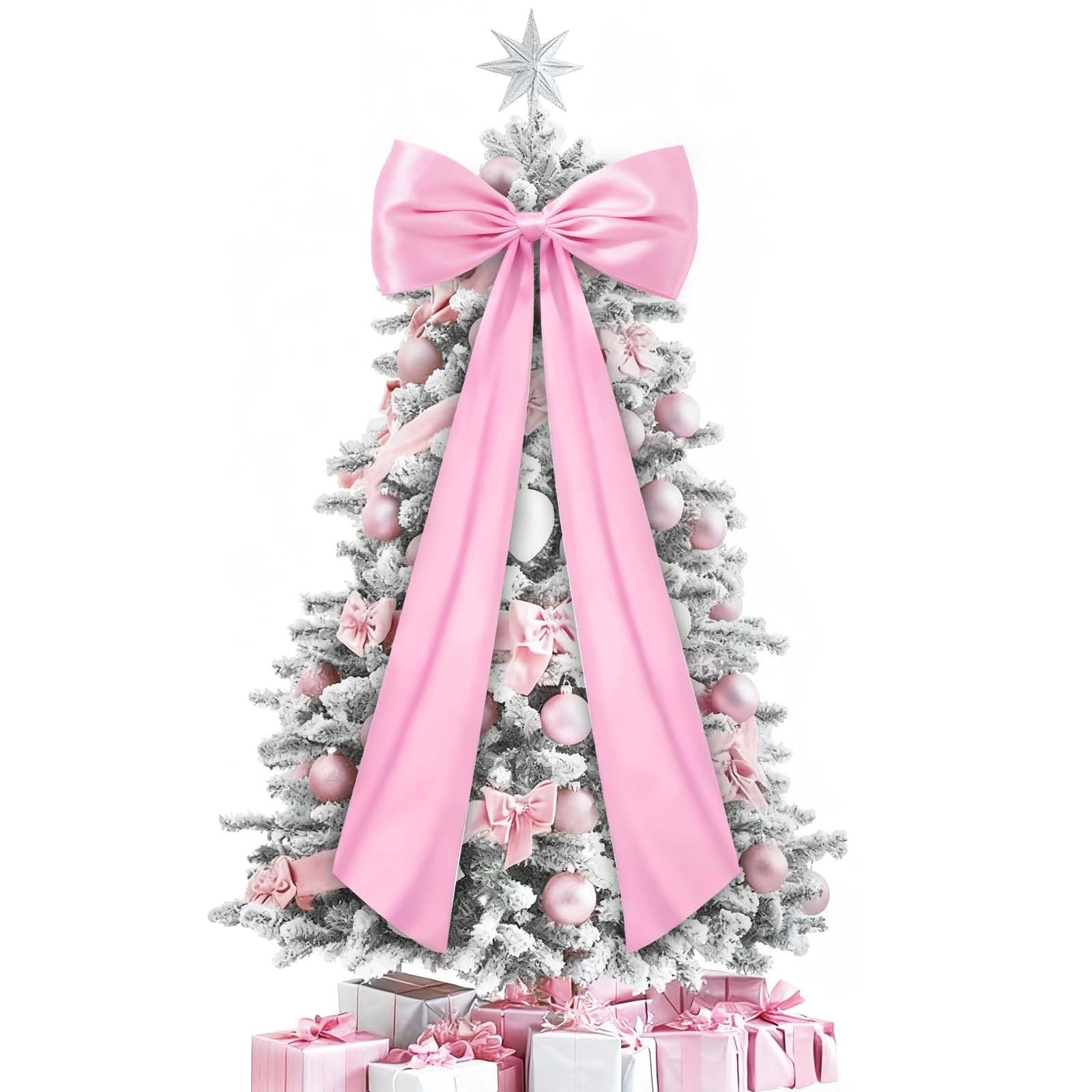 Christmas Extra Large Tree Topper Bow 20×47 Inches Pink Giant Xmas Wreath