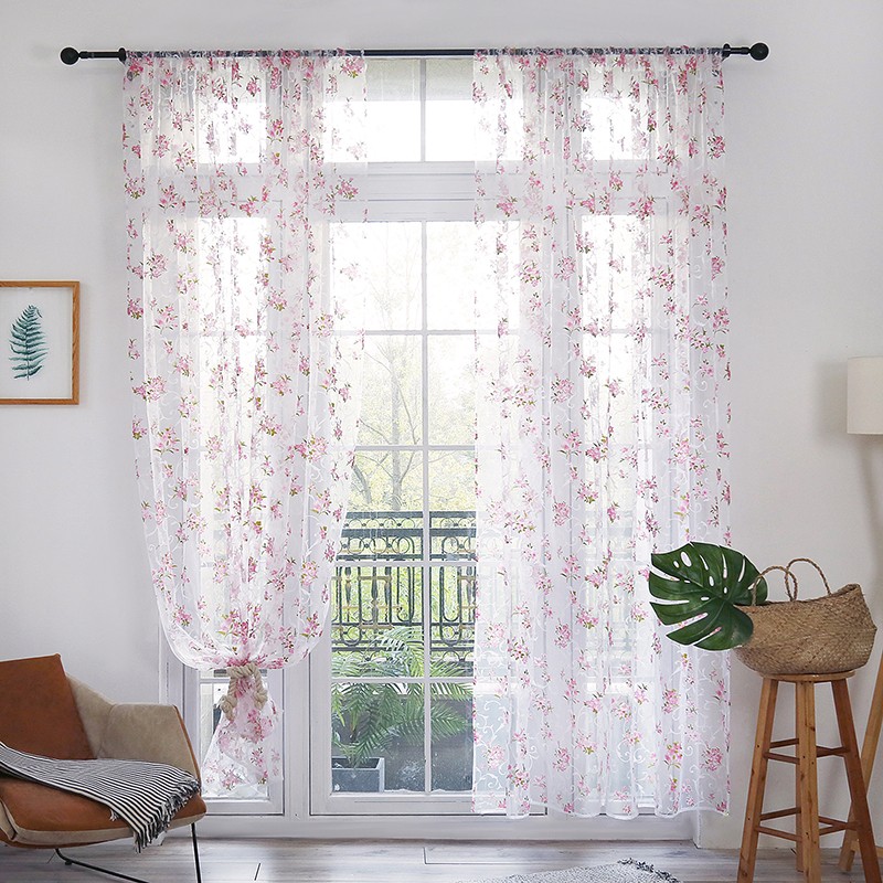 Floral Print Sheer Window Curtains, Polyester Fabric, 100x200cm 100x270cm Sizes
