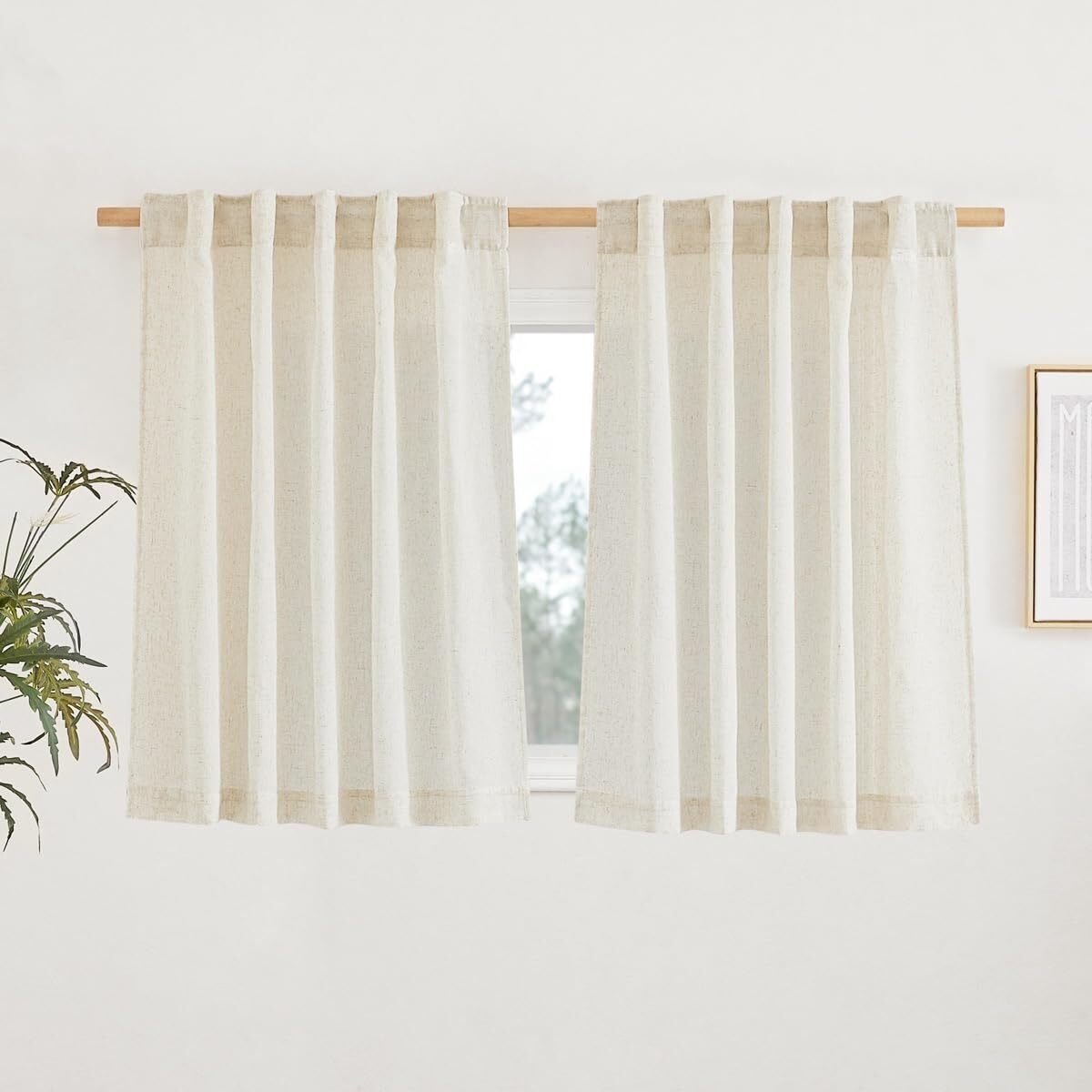 NICETOWN Natural Linen Kitchen Curtains 36 inches Long Retro Rod Pocket & Bac…