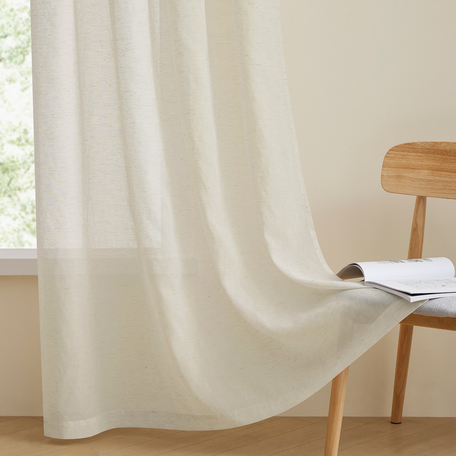 2 Panels Natural Linen Sheer Window Curtains Drapes Bedroom Decor Rod Pocket