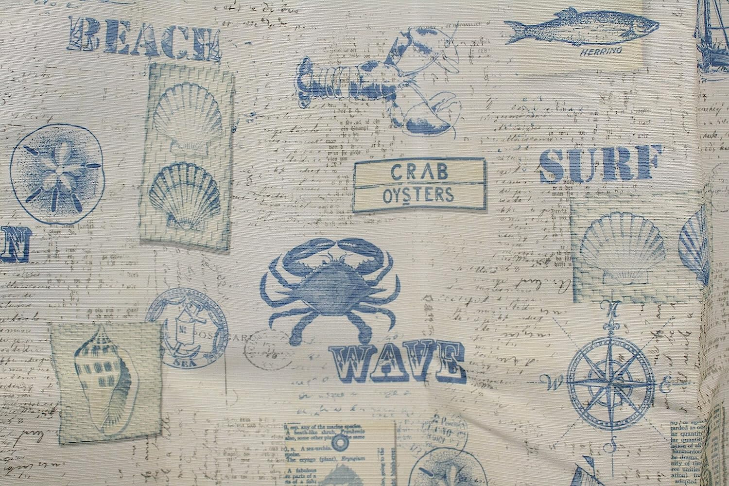 By The Sea Blue Window Valance Marine Starfish Crab Nautical Seashells Fish
