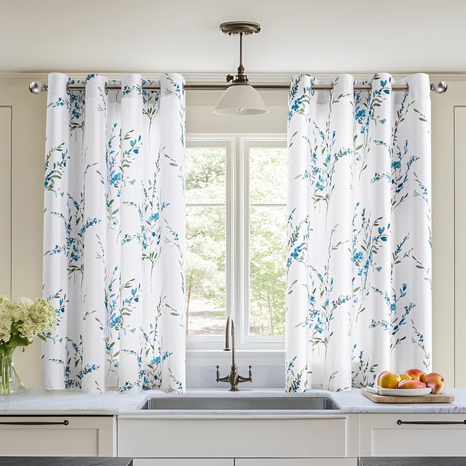 Kitchen Curtains 45 inch Long Floral Curtains for Small Window Thermal Insulated