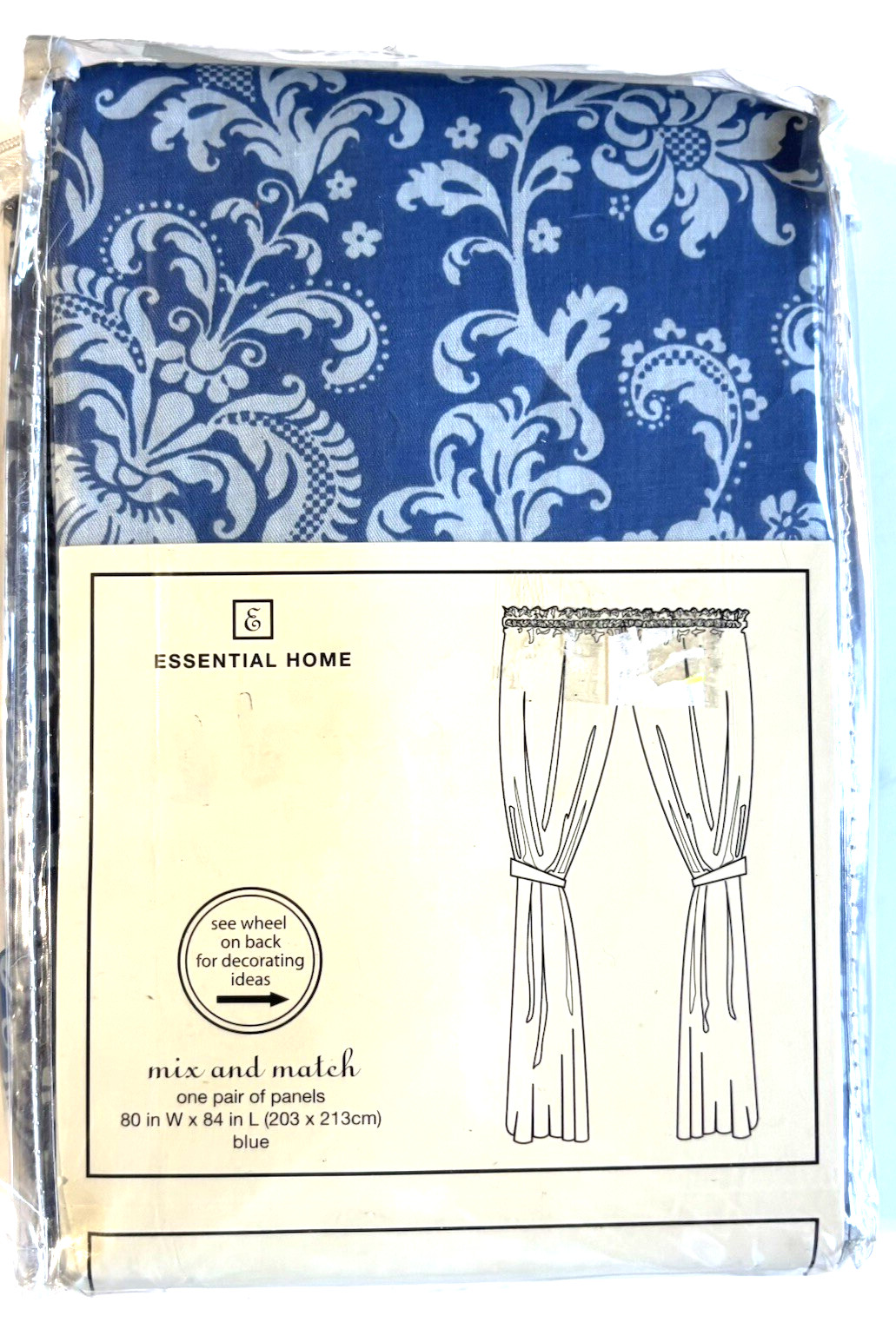 2 Packs Essential Home Blue Paisley Pair Panel Curtain 80″ X 84″