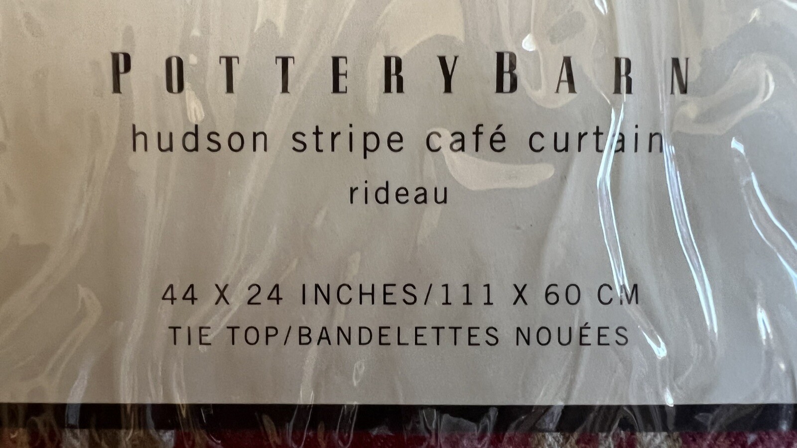 Pottery Barn Cafe Curtains Hudson Stripe Valance Red 44″ x 24” Set Of 2 Tie Top