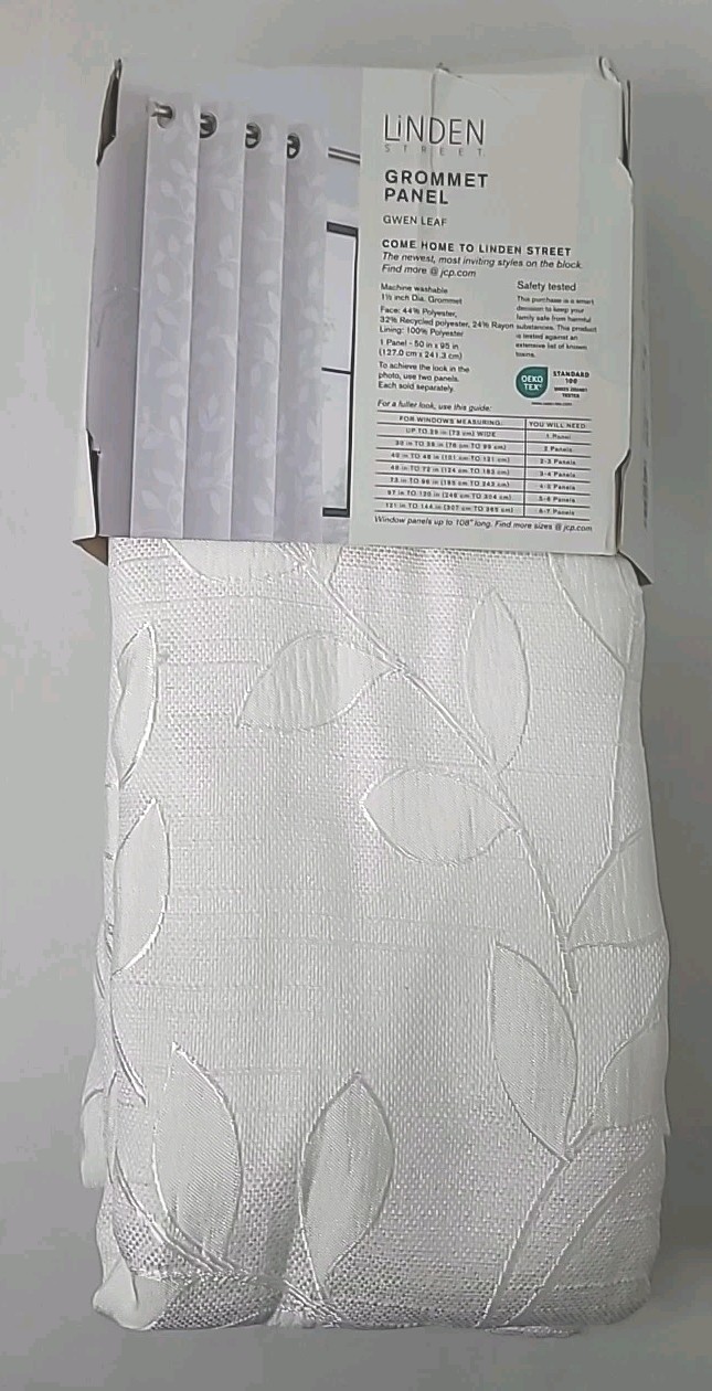Linden Street Gwen Leaf Grommet Top Light-Filtering Single Panel 50×95 Cool…