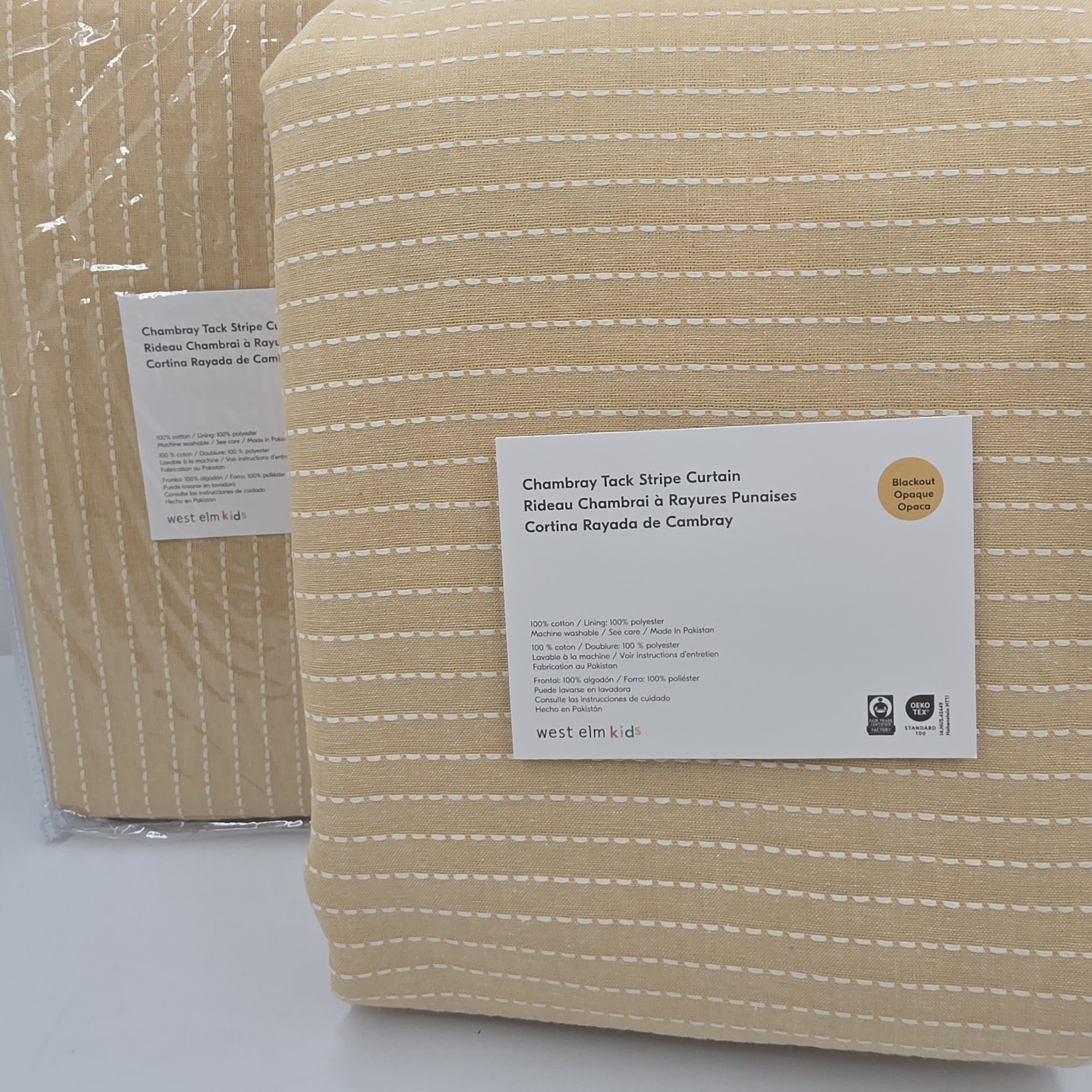 West Elm Chambray Tack Stripe Curtains Set of 2 48×96 Sunshine Yellow Blackout
