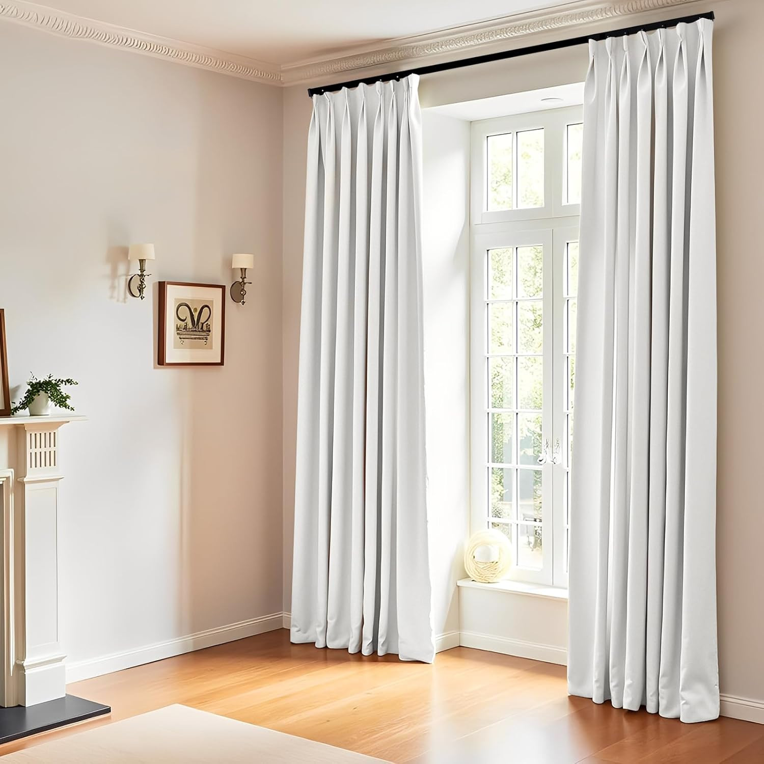 Greyish White Pinch Pleated Blackout Curtains 40×96 Inch Thermal Insulated