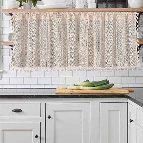 Crochet Curtain Valance for Kitchen Window, Shabby Macrame Curtain Tiers with
