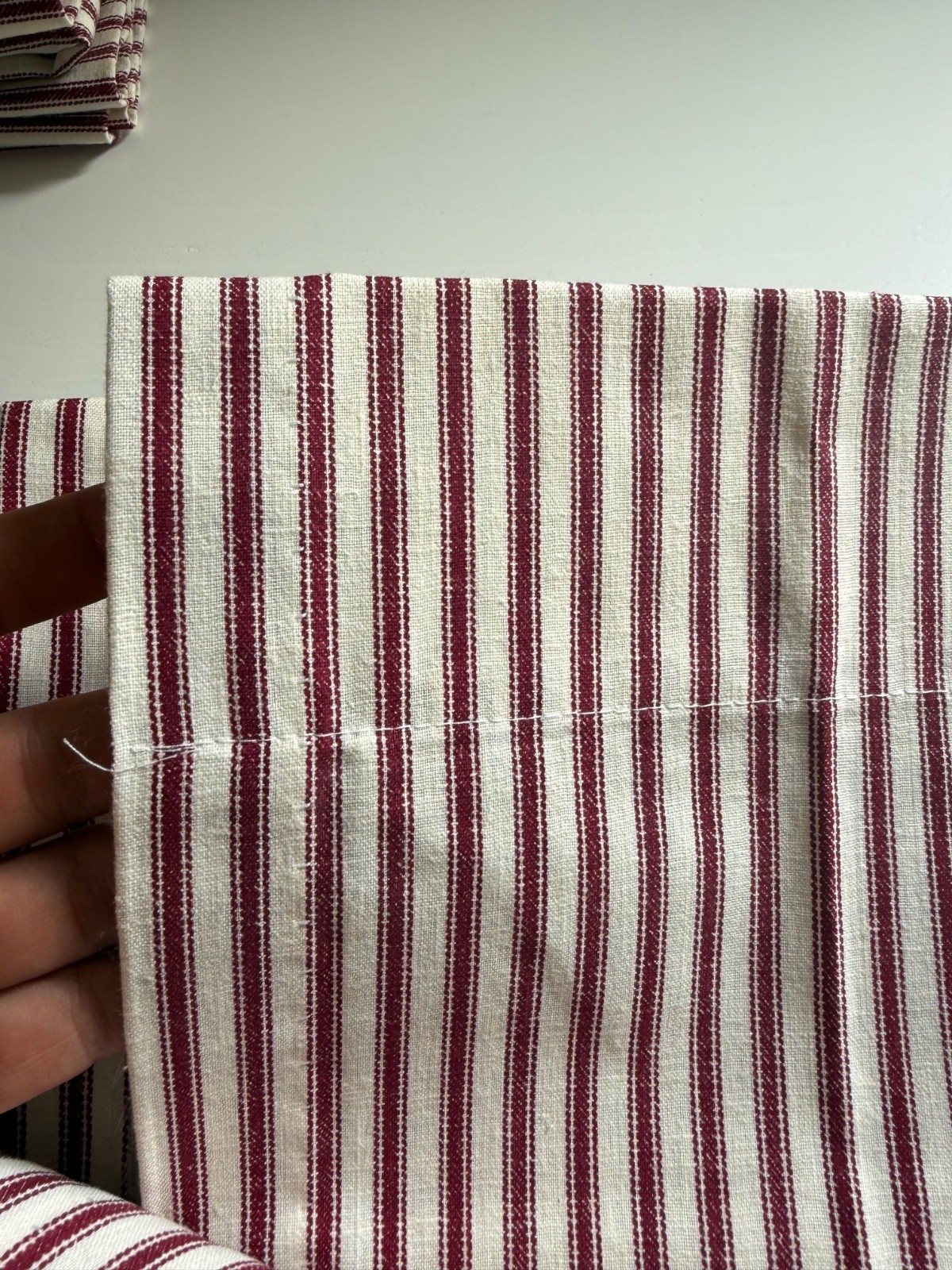 Country Curtains Brand Red French Ticking Stripe Curtain Panel SET 41×51 w/ties