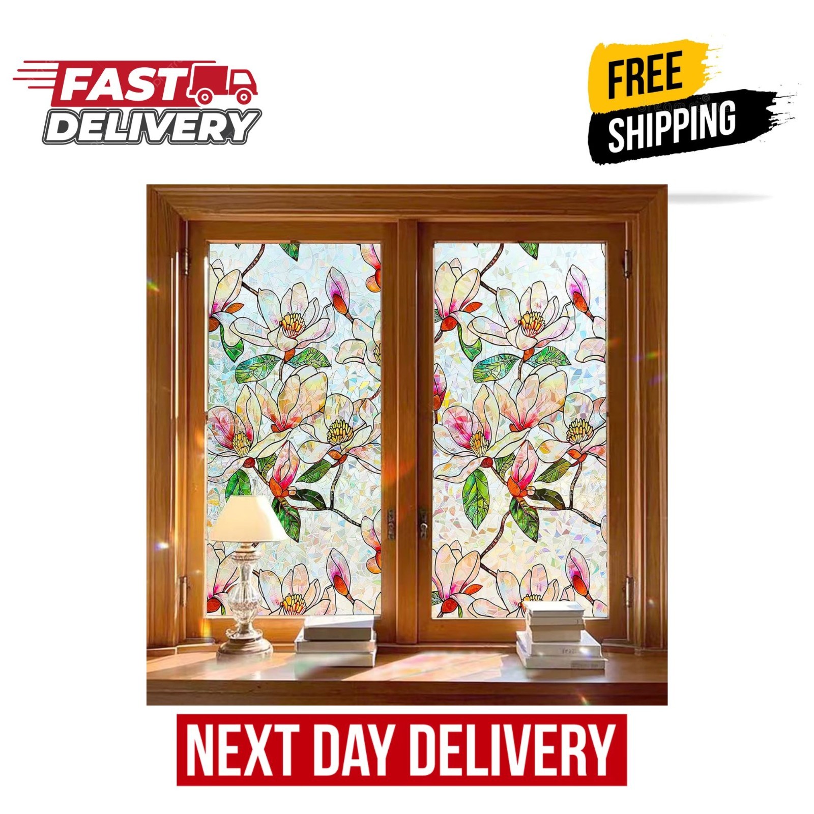 Bectosy Window Privacy Film Stained Glass Window Film Decorative, Static Cling R