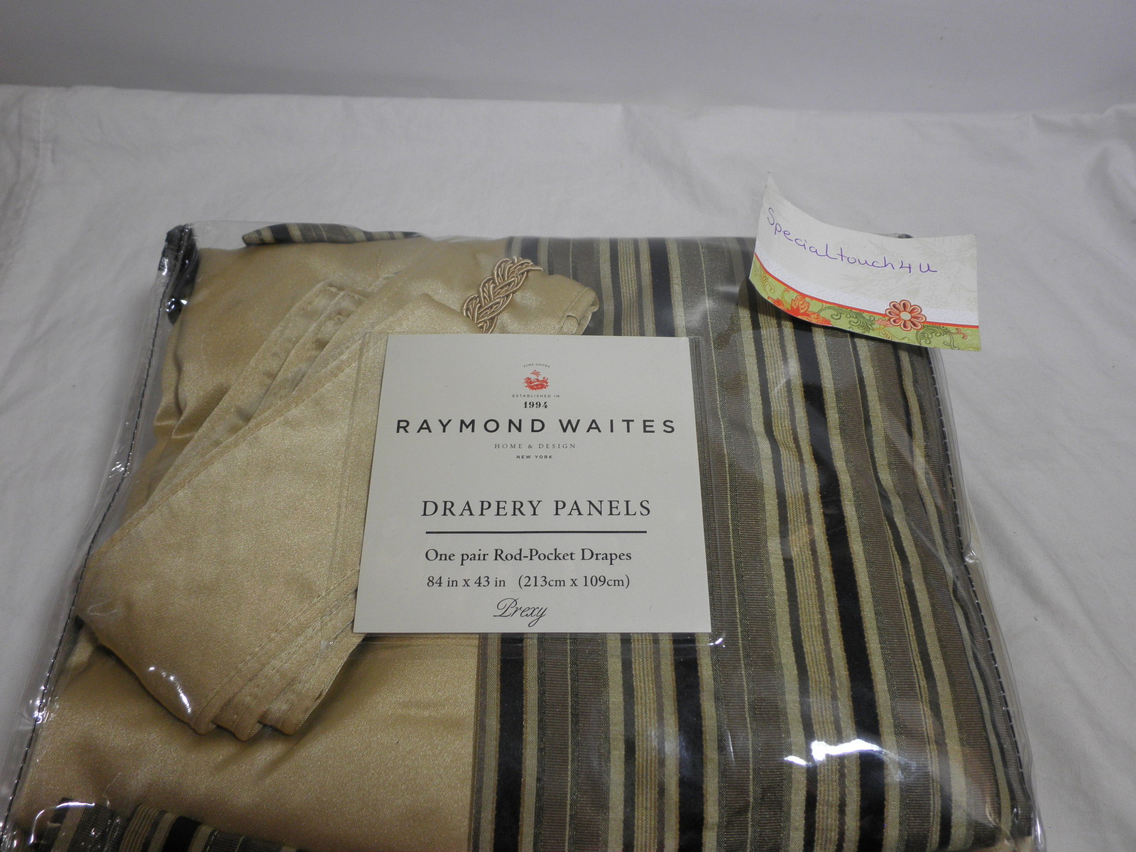 New Raymond Waites PREXY Lining Drapery Panels 2(43×84) Black/Gold Stripe NIP