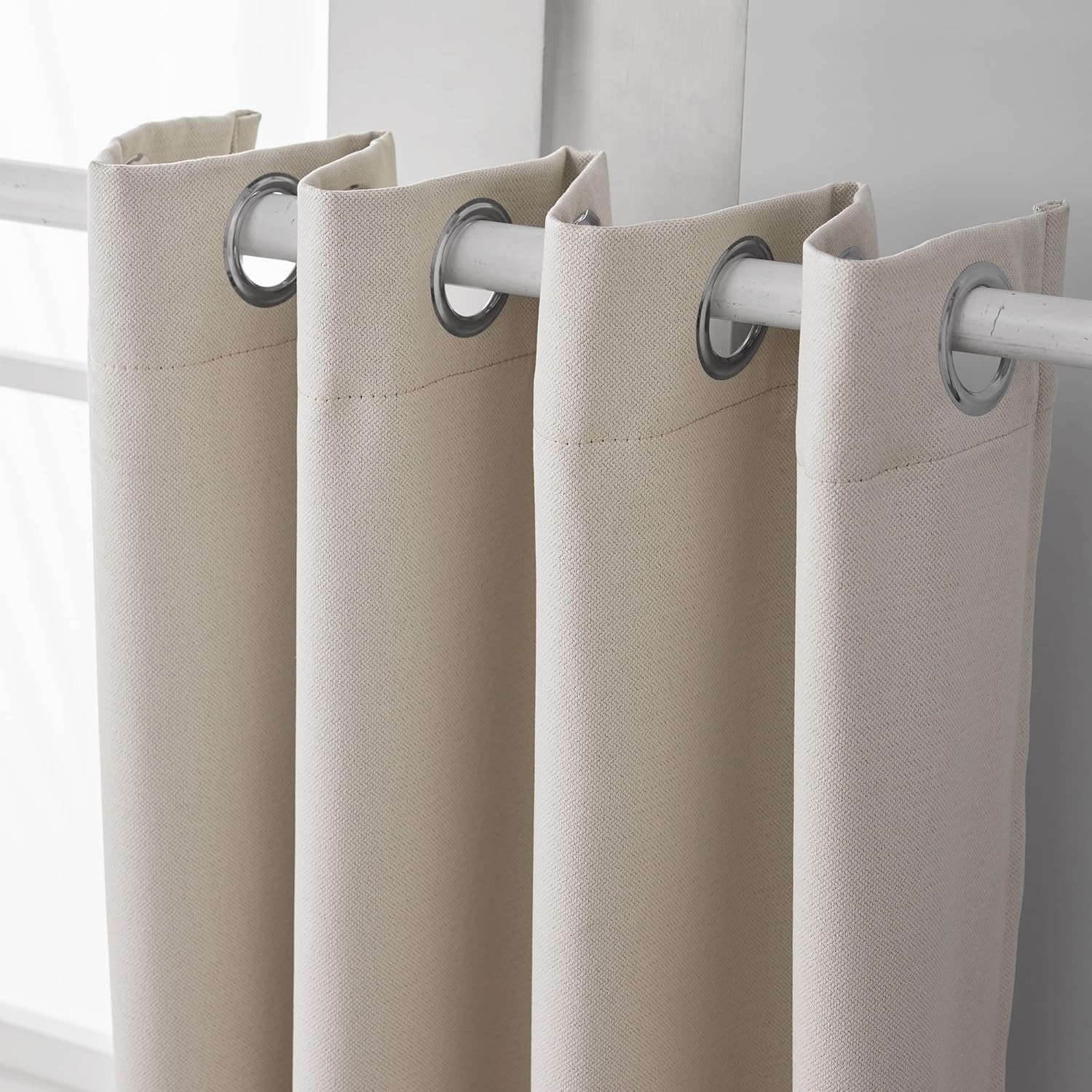 Ivory Faux Linen Extra Long Curtain,11ft Length,Symphony of Elegance Thick