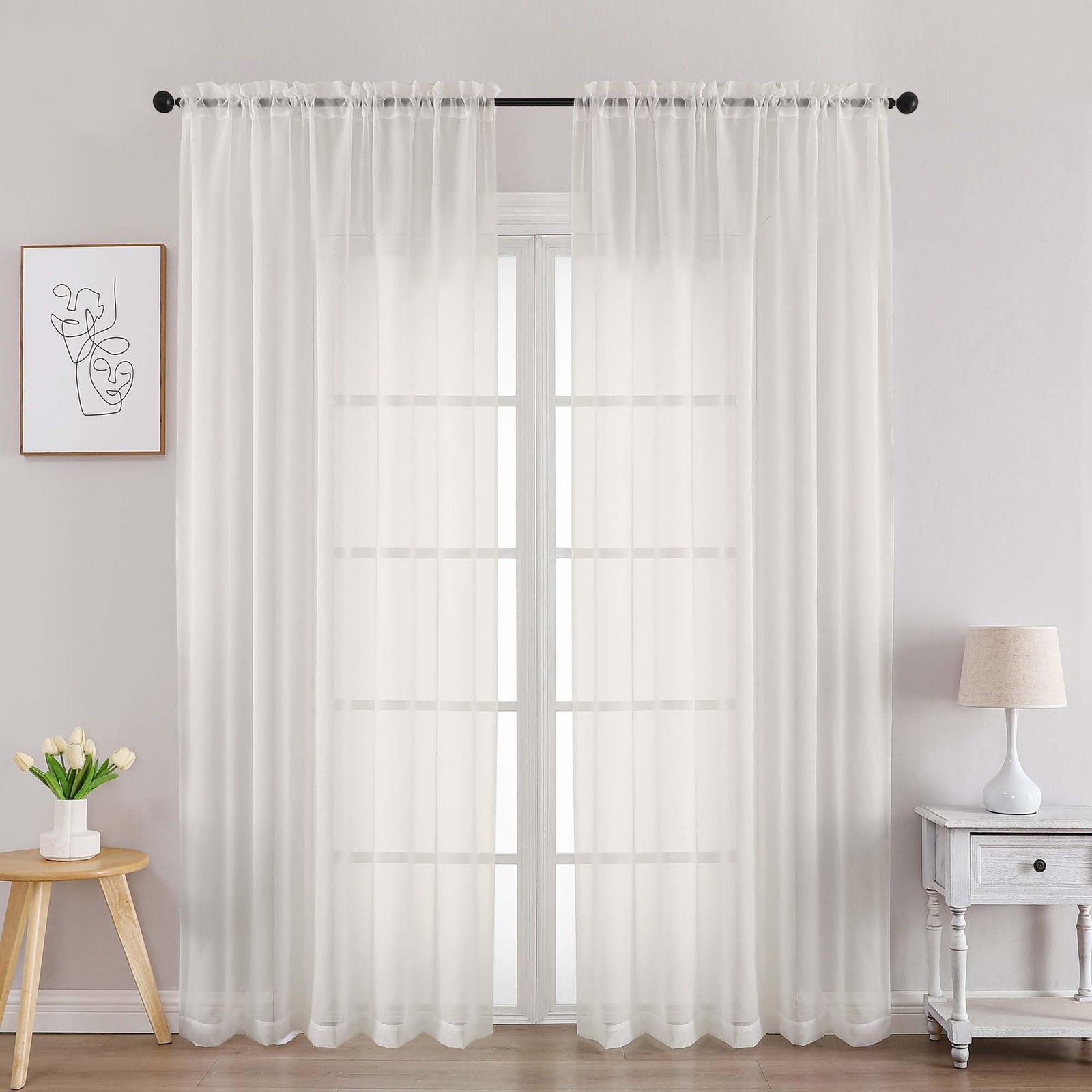Chyhomenyc Ivory Sheer Curtains 84 Inches Long, Light Filtering Solid Color W…