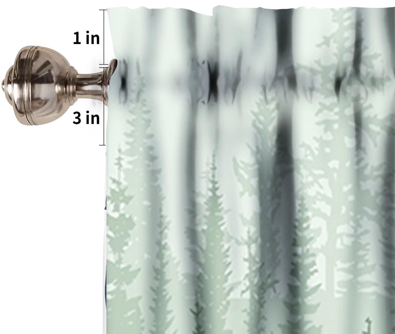 Foggy Green Forest Valance Curtain Landscape Coniferous Tree Rod Pocket Valan…