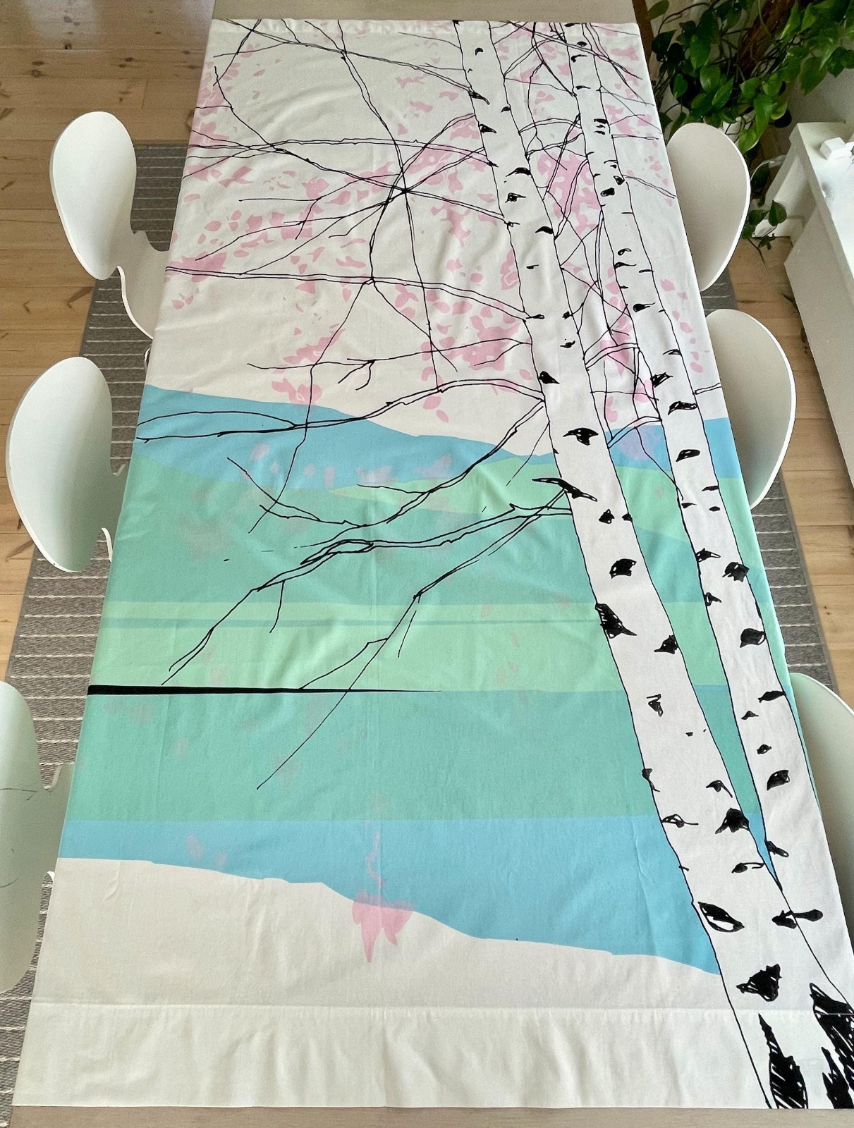Marimekko Kaiku Fabric panel, Large Birch tree Print Fabric, Wall Decor, Curtain