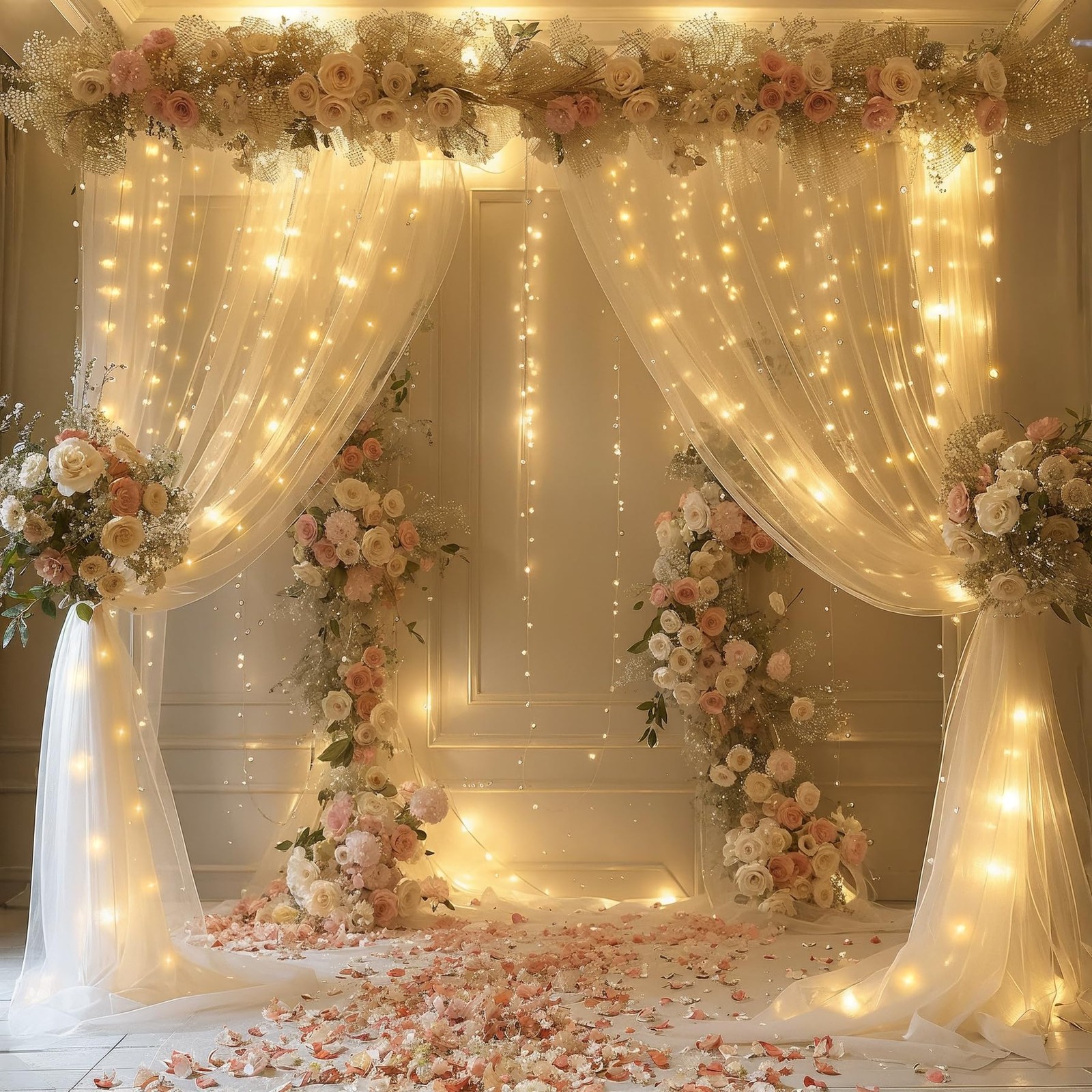 Sheer Curtains with Lights String Champagne Tulle Curtain for Living Room Bed…