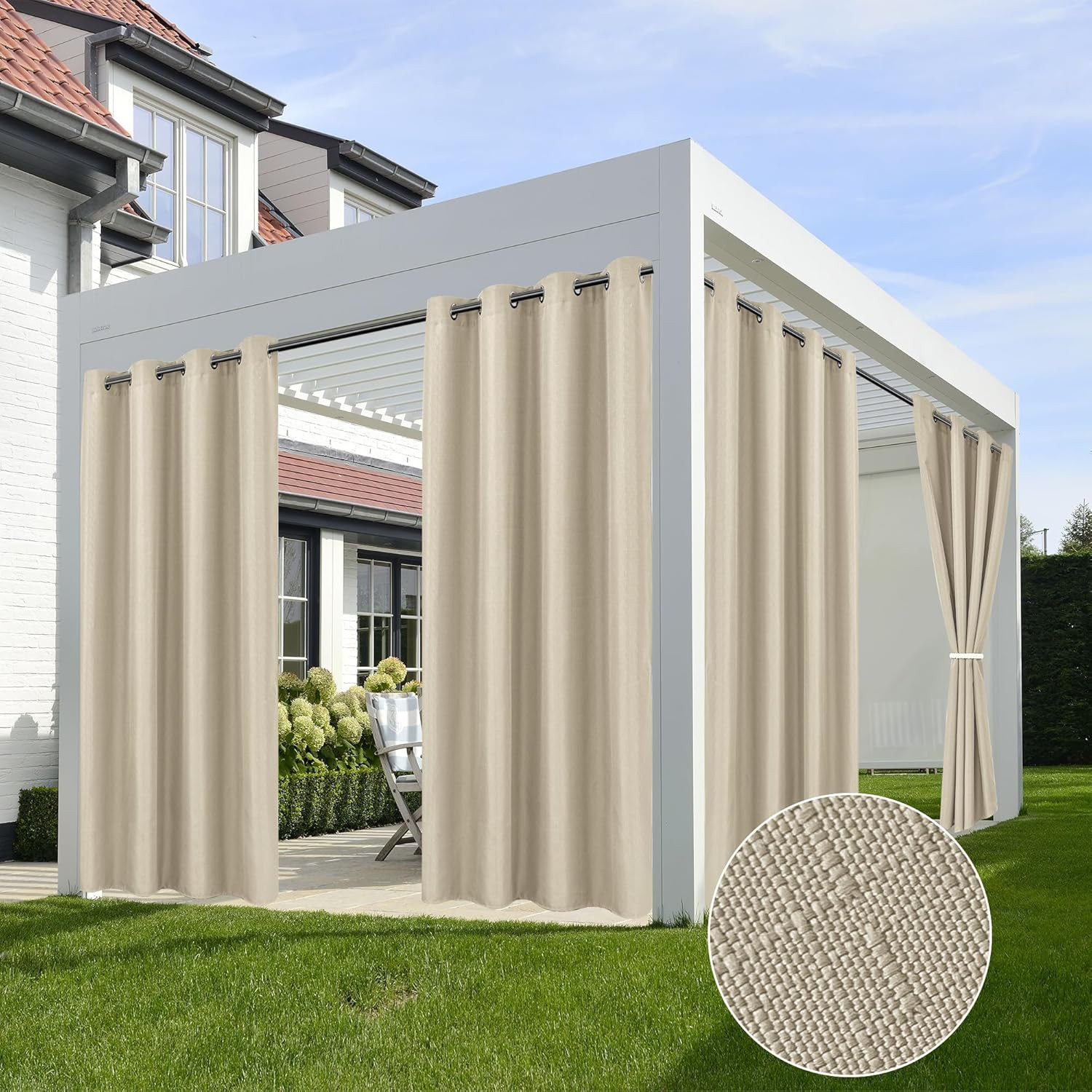 Waterproof Linen Outdoor Curtains – 4 Panels Cream 54″x95″ for Privacy & Style