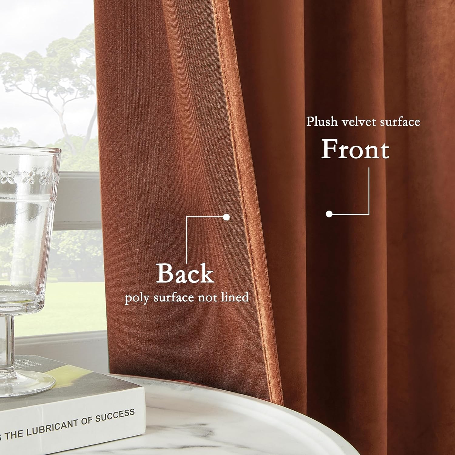 Burnt Orange Pleat Back Tab Velvet Curtains W52 x L84 inches 2 Panels, Room