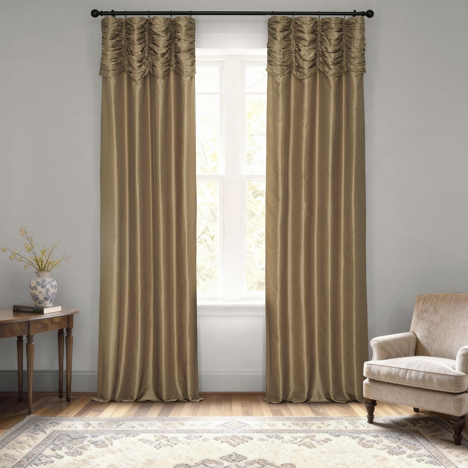 Ruched Faux Dupioni Silk Curtains for Living Room 50 X 96 (1 Panel), PDCH-KBS…