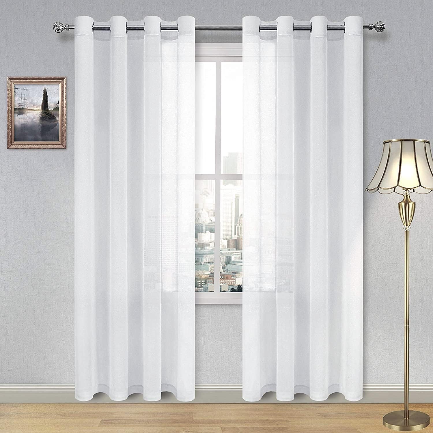 Semi-Transparent White Grommet Sheer Curtains – Linen Look Voile Drapes