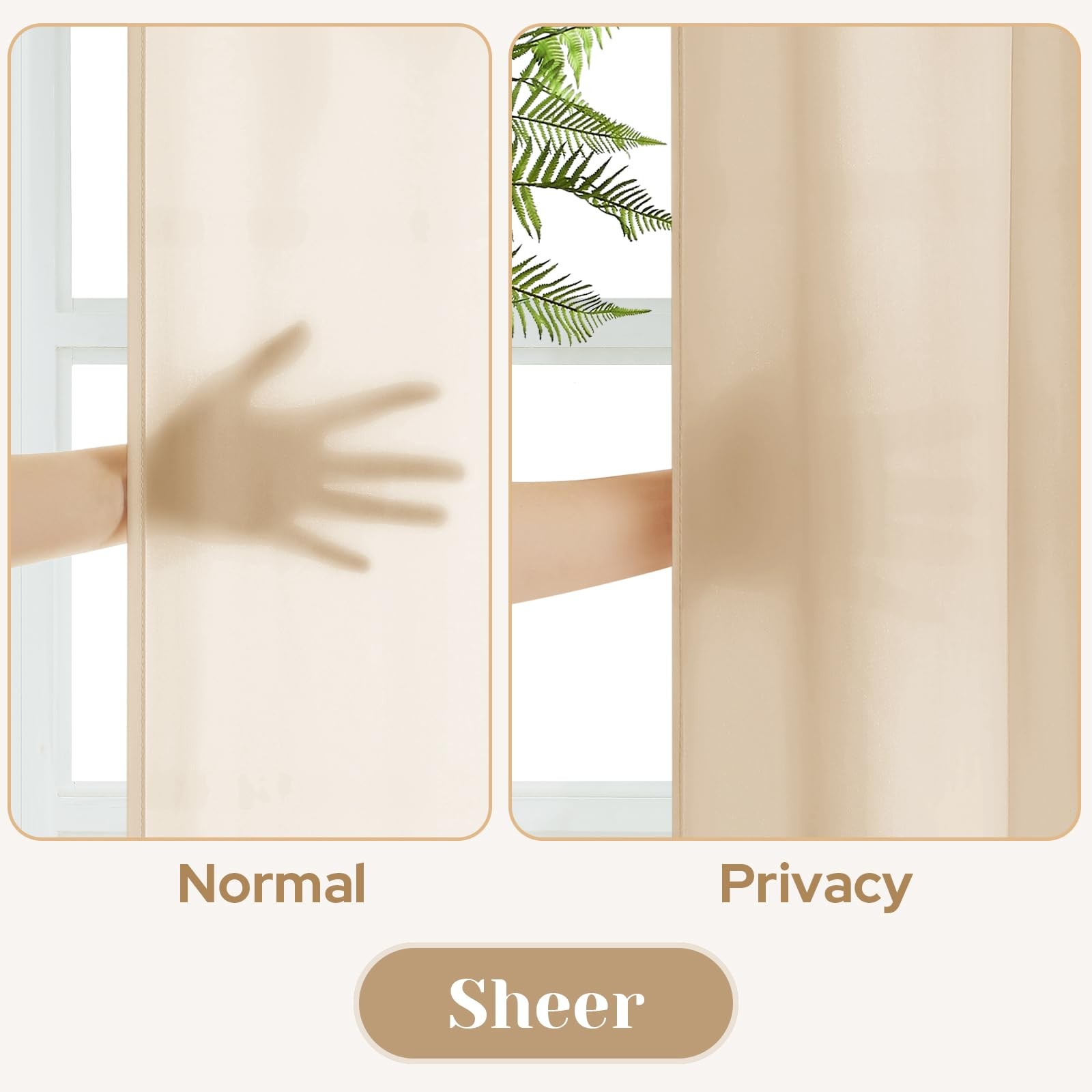 Non-See-Through Beige Privacy Sheer Curtains, 52 X 54 Inches Long 2 Panels Ta…