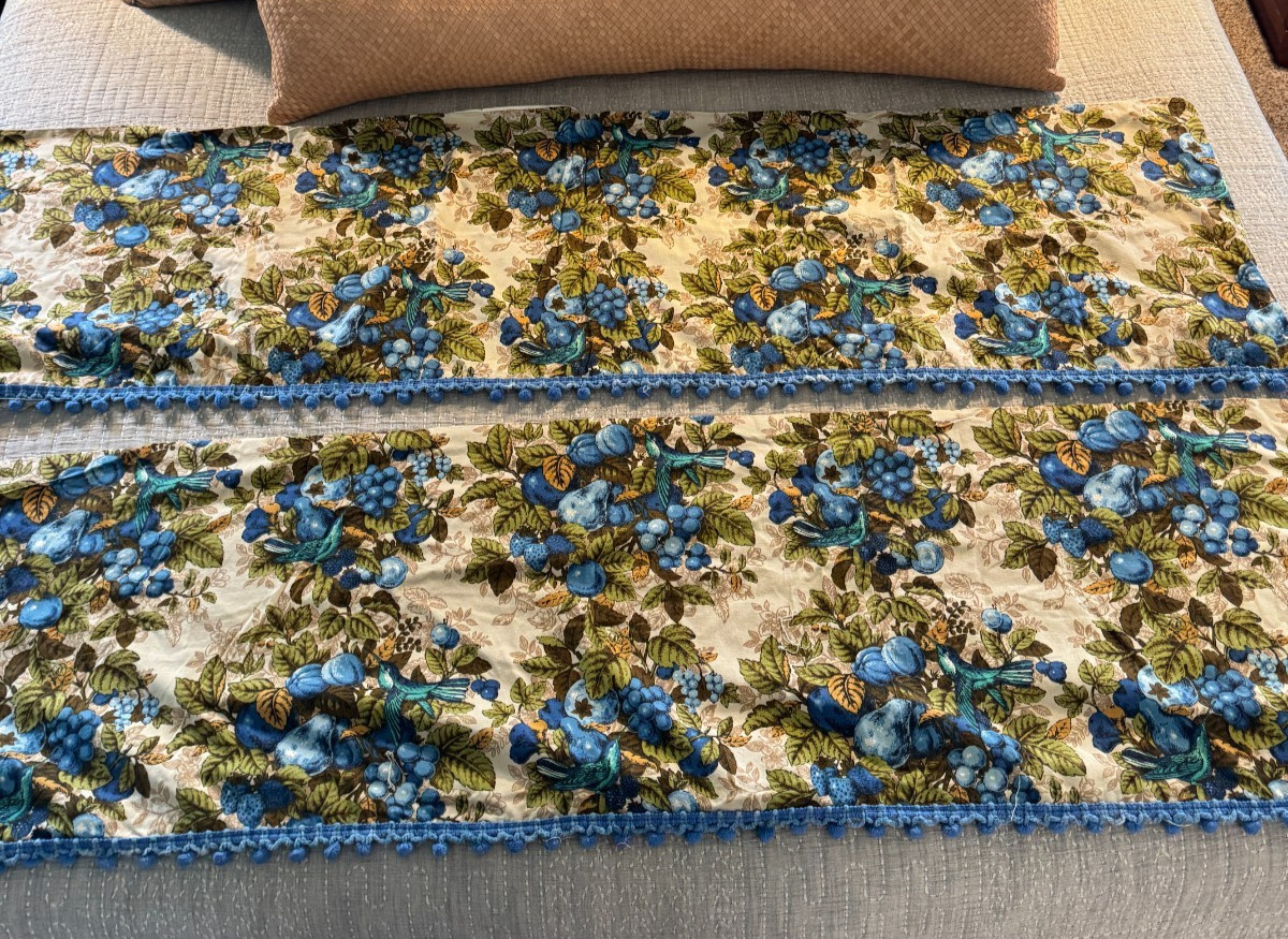 2 Waverly Roanoke Document Valance 67 x 18″ Birds Fruit Leaves Lined READ VTG