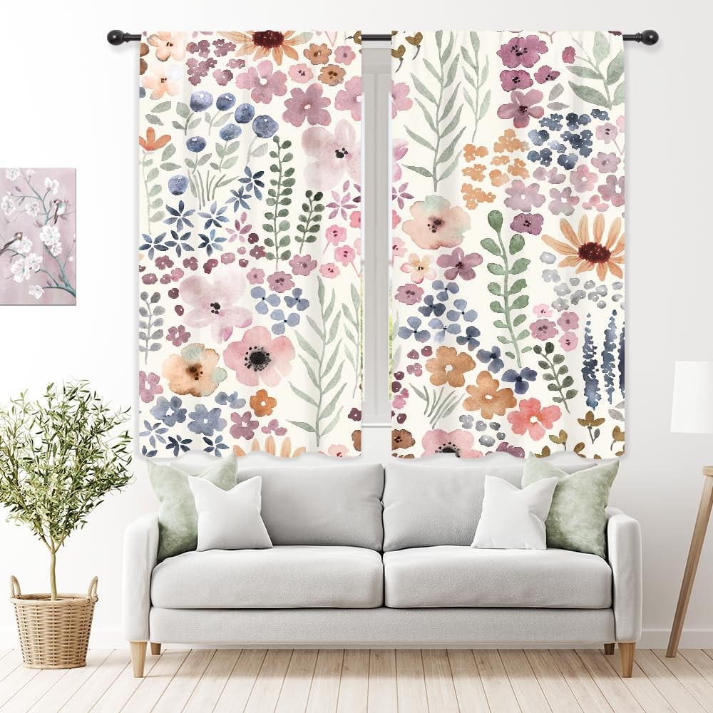 Colorful Floral Curtains Cute Boho Pink Wildflower Trendy Pretty Aesthetic fo…