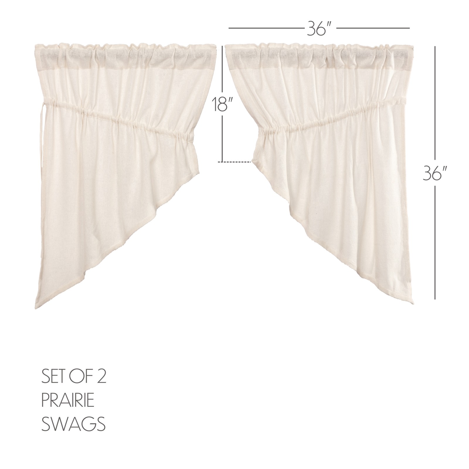 Burlap Antique White Set (2 Prairie Swag 36×18 ; 2 Tier 24×36) VHC Brands
