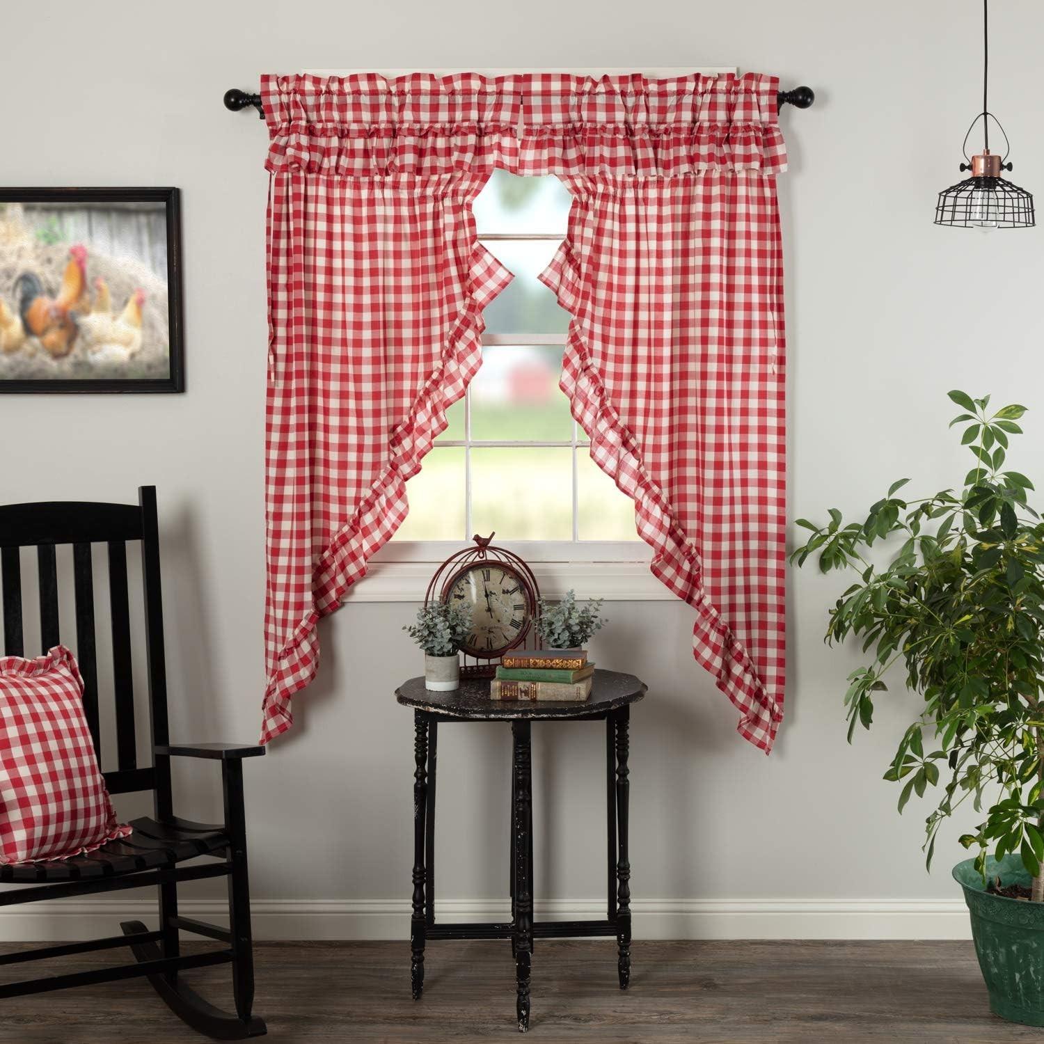 Annie Buffalo Check Cotton Farmhouse Curtains Rod Pocket Drawstring Ties
