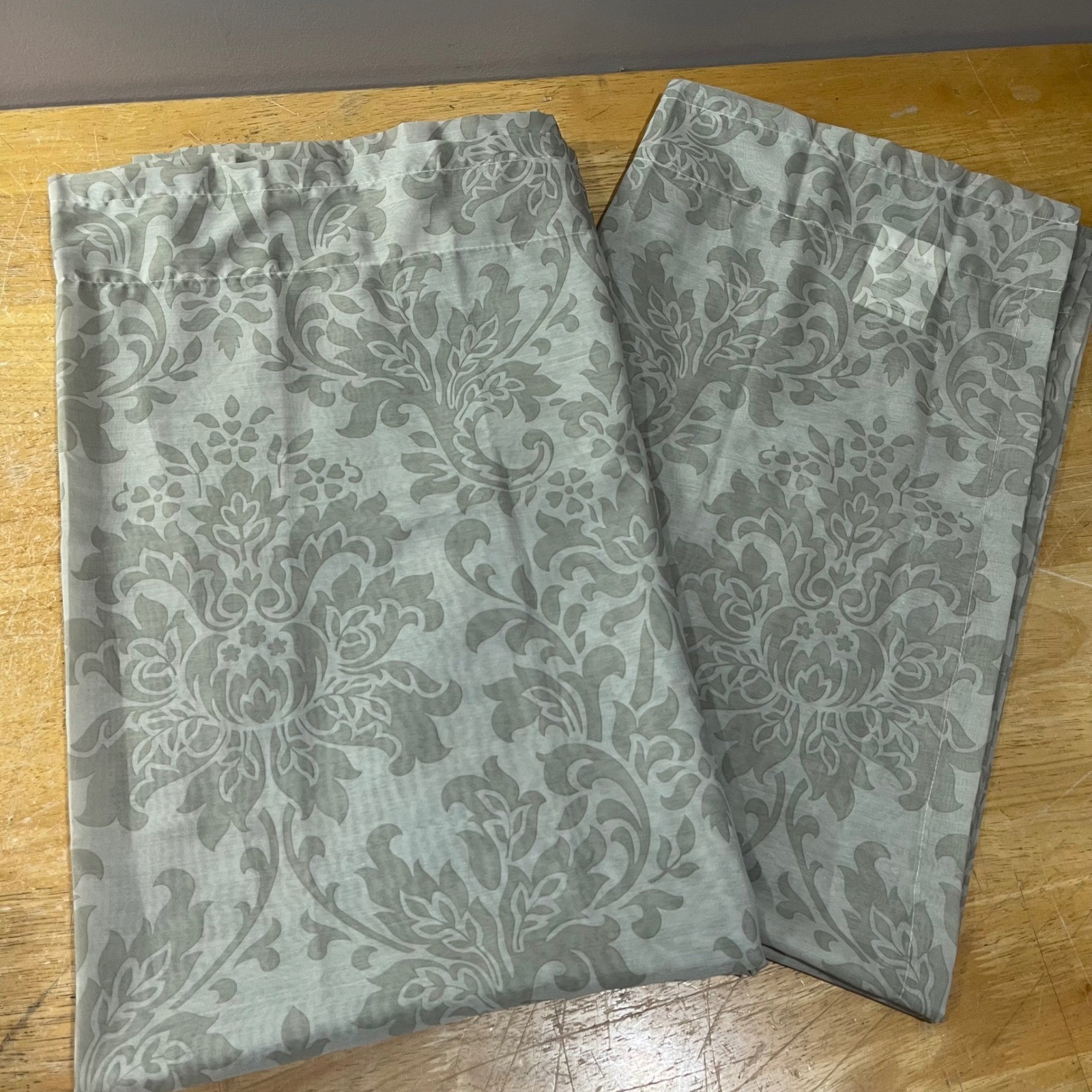 Martha Stewart Olive Green Damask Sheer Curtain Panels 52×84 Set of 2 Classic