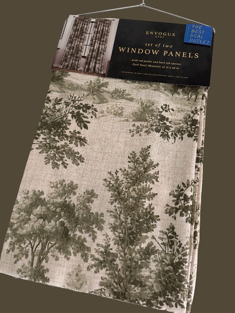 New ENVOGUE Window Curtains 2 Panels 37 x 96″ Beige Olive Green Drapers Back Tab