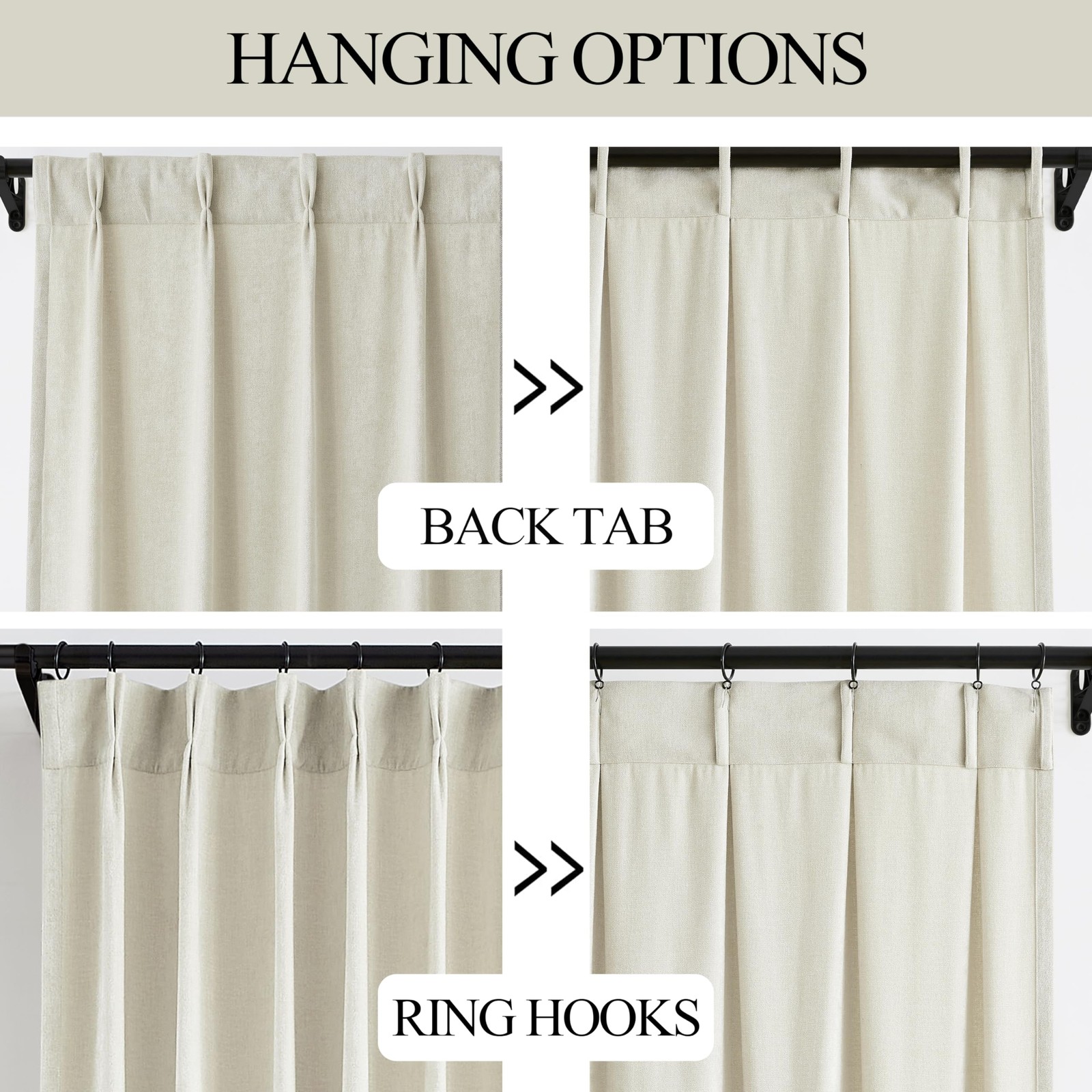 Vision Home Ivory Beige Pinch Pleated Curtains Velvet Chenille Light Filterin…